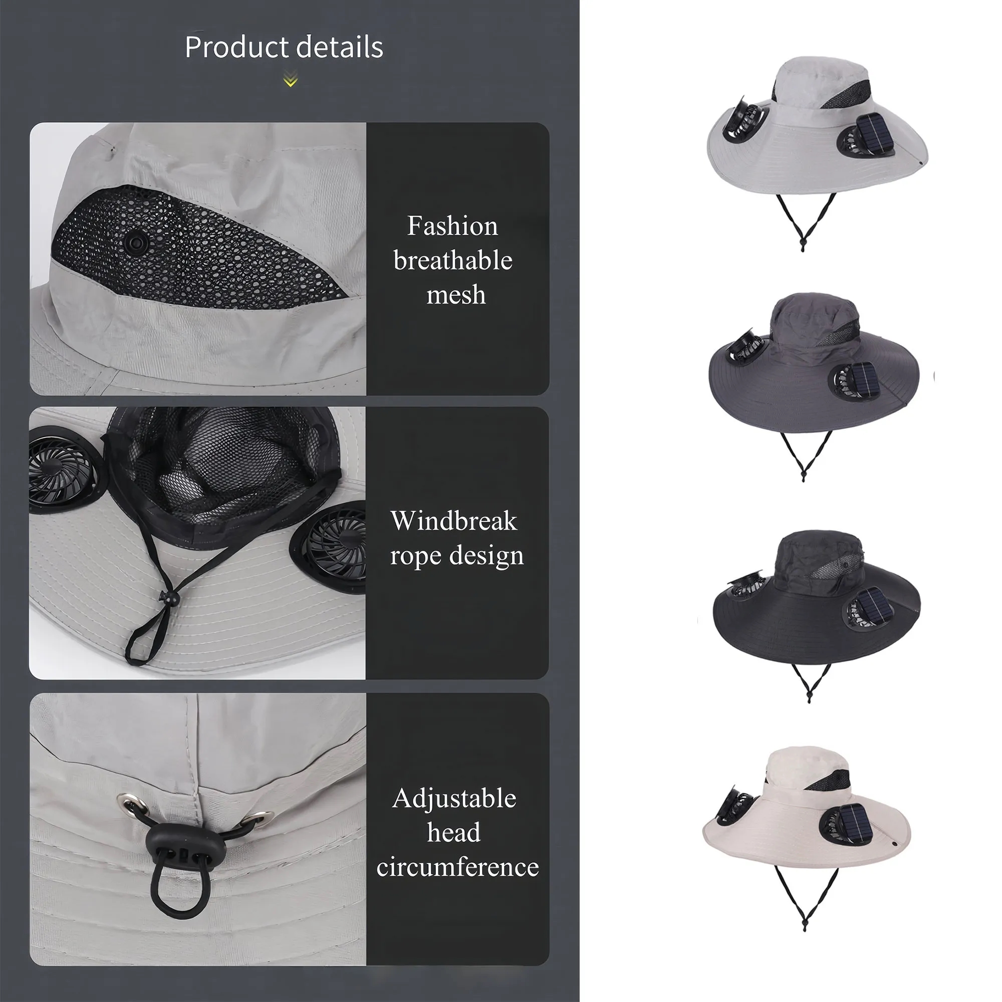 Solar Dual Fan Cooling Hat UV Protection Outdoor 4