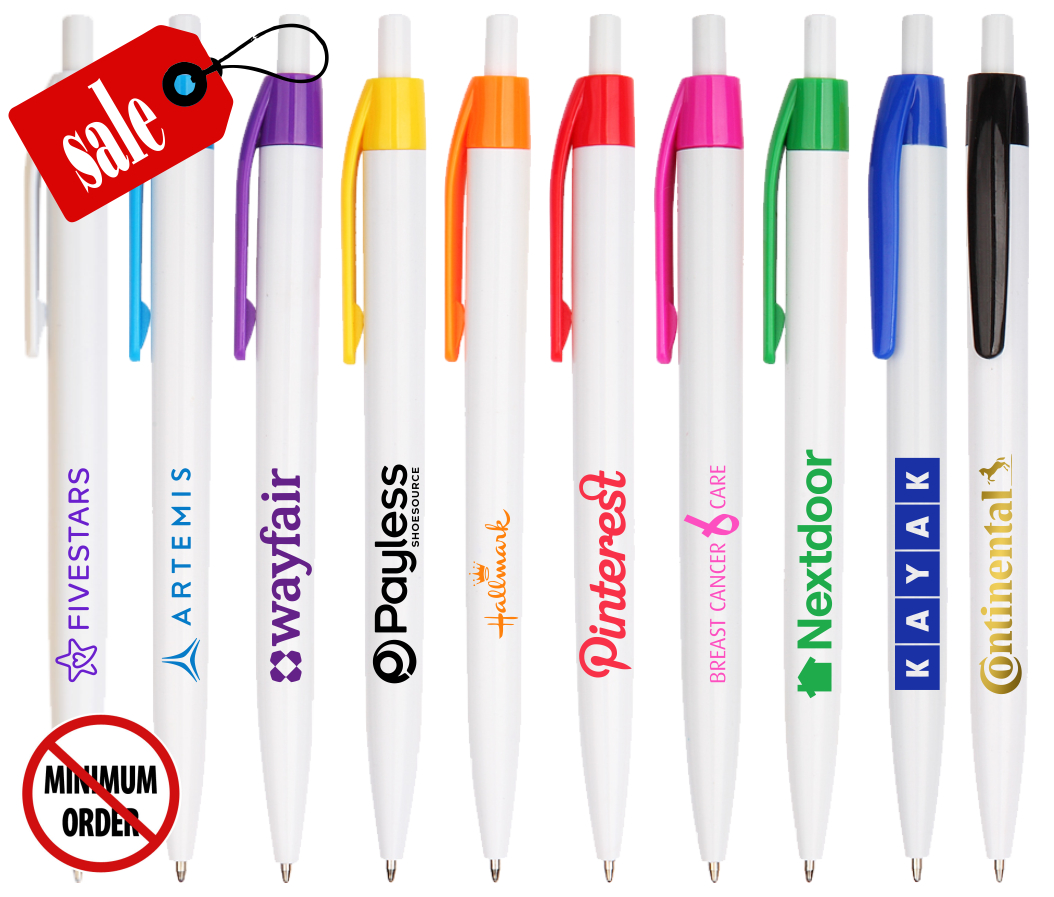 "Promotional" Click Pen - White Barrel Colored Trim 1