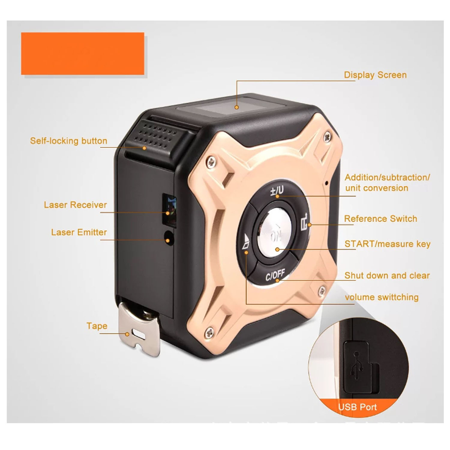 Precision Laser Distance Measure 5m/40m with Area & Volume 2