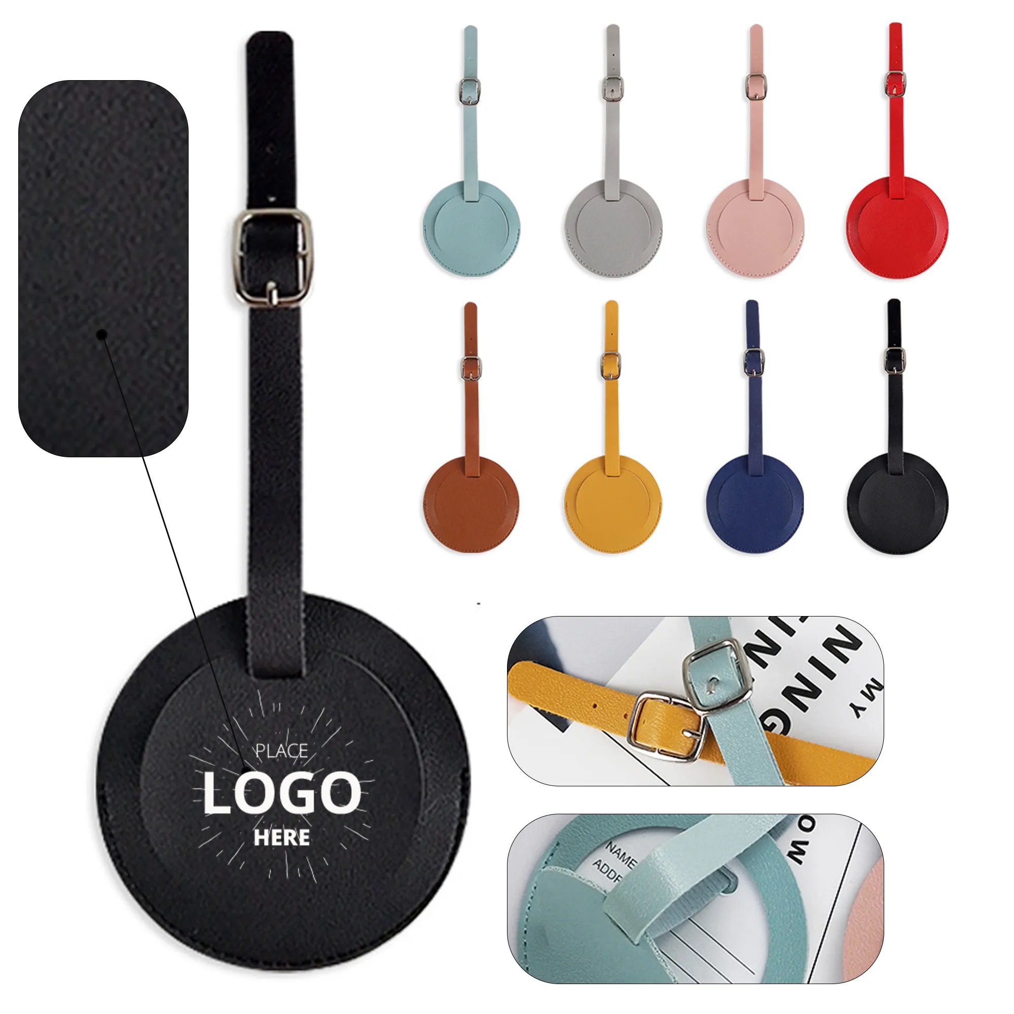 Round PU Leather Luggage Tag 4