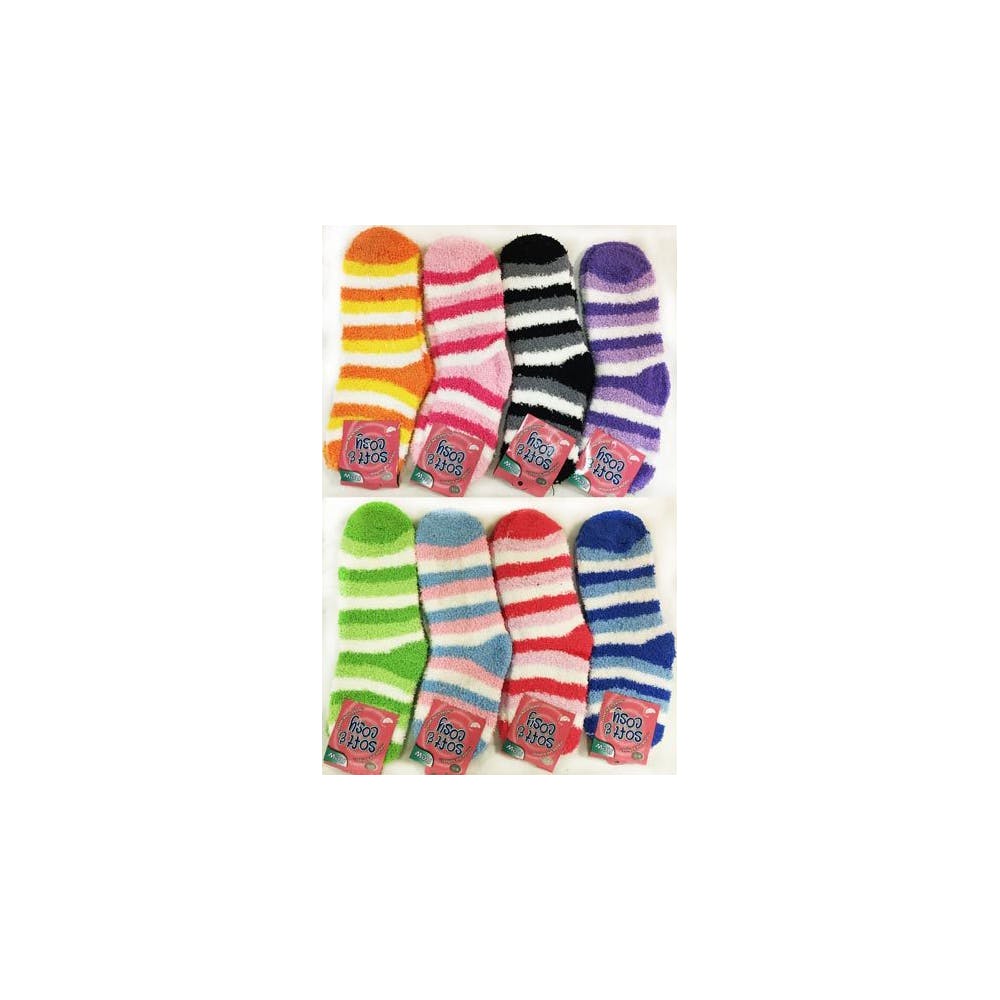 Women's Stripe Fuzzy Socks - Assorted Size 9-11 1