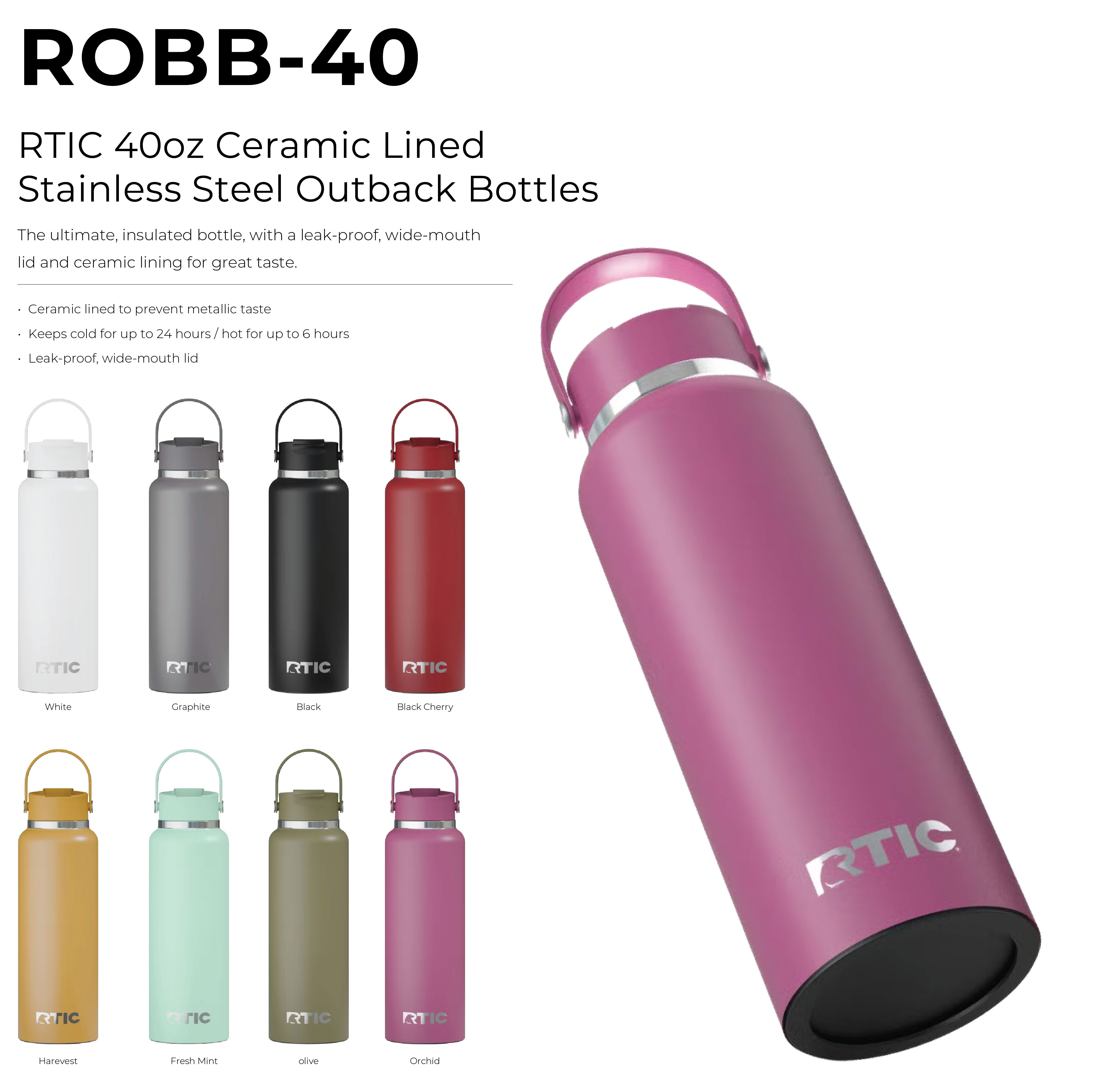 RTIC 40oz Ceramic Lined Stainless Steel Outback Bottles 31