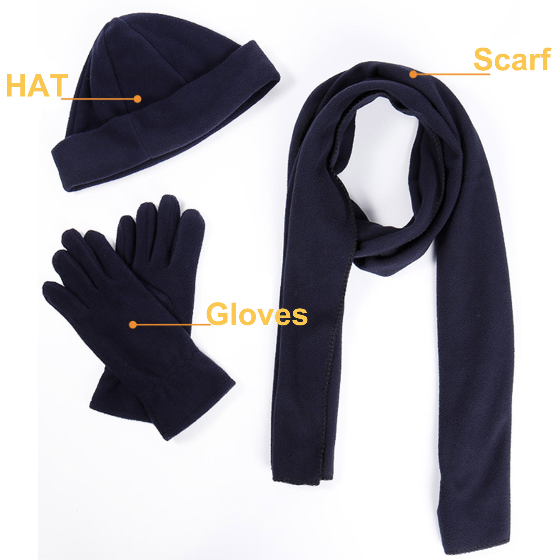 3 Pieces Winter Set- Polar Fleece Hat Scarf Gloves 3