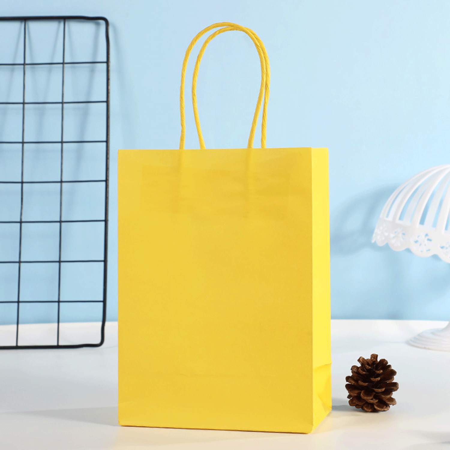 Foldable reusable rainbow colors kraft paper bag w/ Handle 18