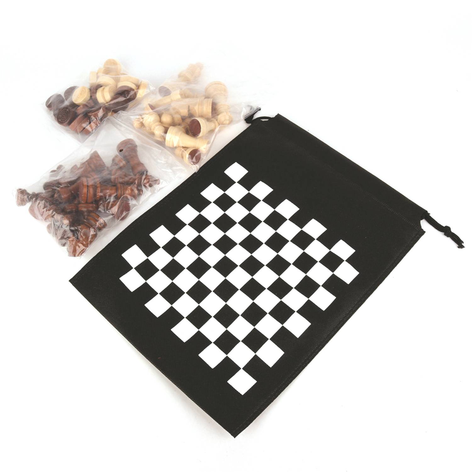 Portable Wooden Chess Set w/ Drawstring Pouch 8