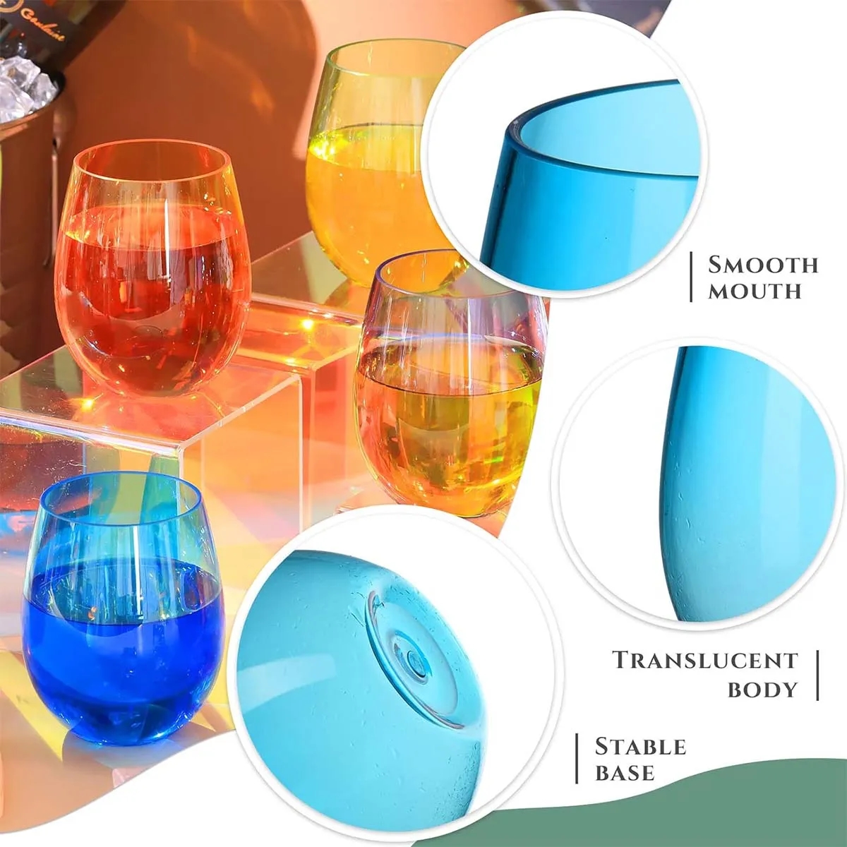 16 oz Multicolor Reusable Plastic Stemless Wine Tumbler 4
