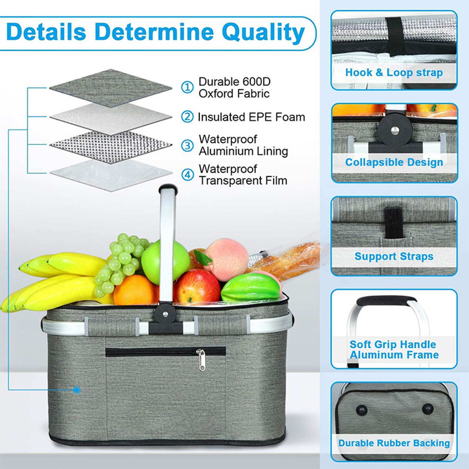 Large Capacity Waterproof Insulated Foldable Picnic Basket 6