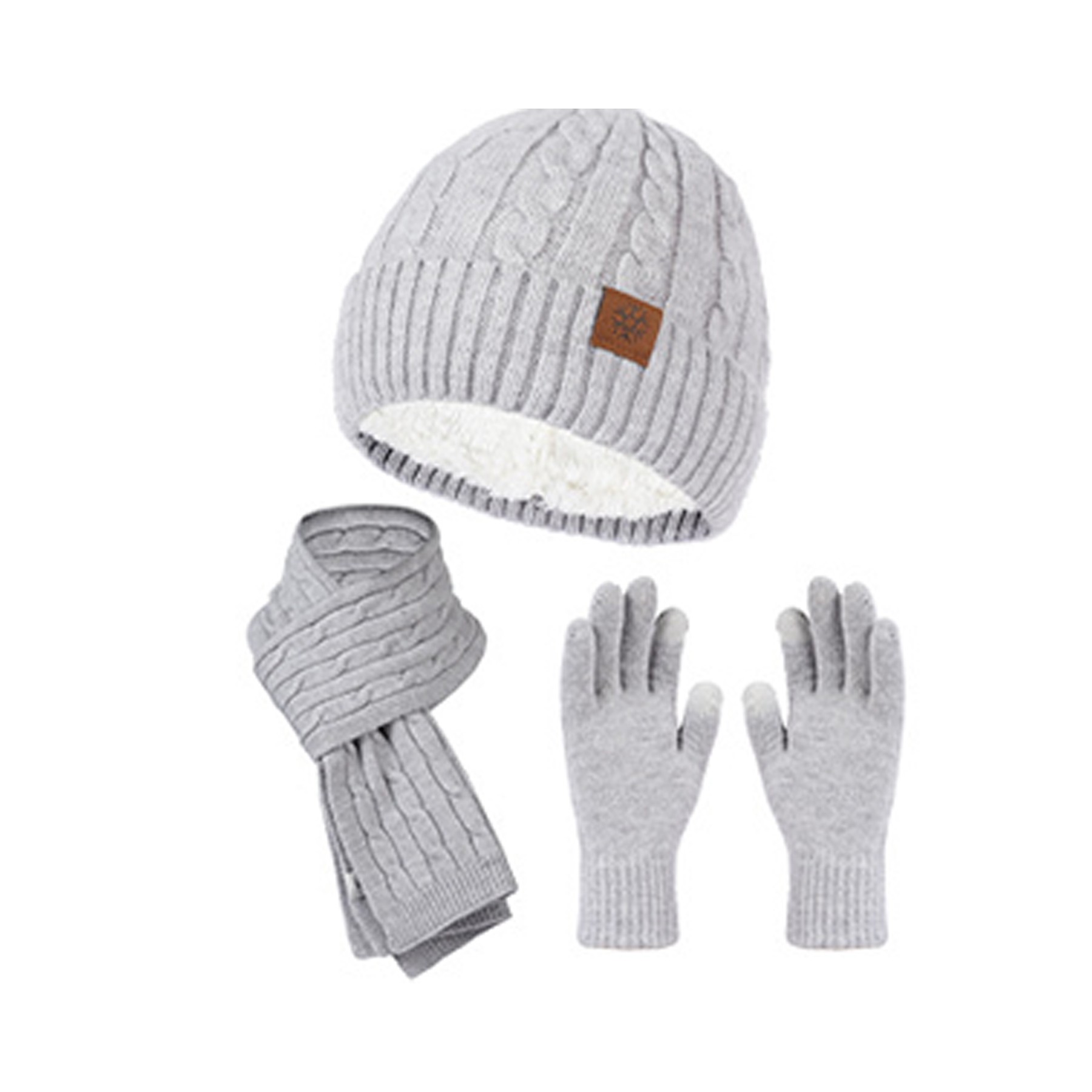 Winter Knit Beanie Hats and Touchscreen Gloves Long Scarf Set 7