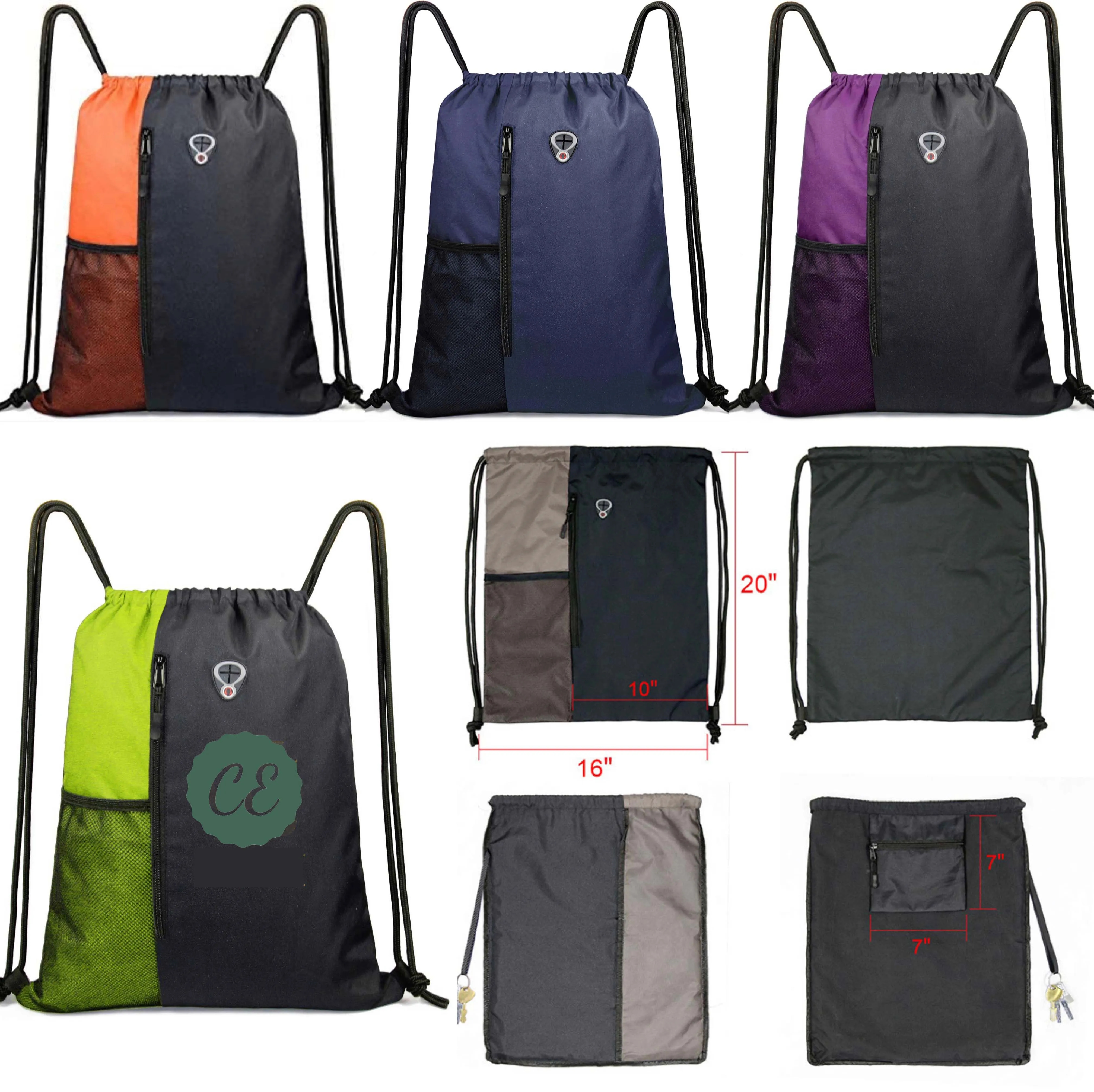Travel Drawstring Backpack With Mesh Pockets 2