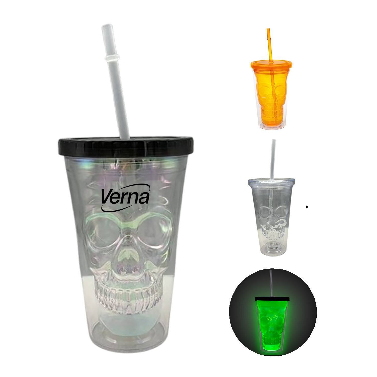 12oz LED Light Up Halloween Skeleton Straw Cup 2