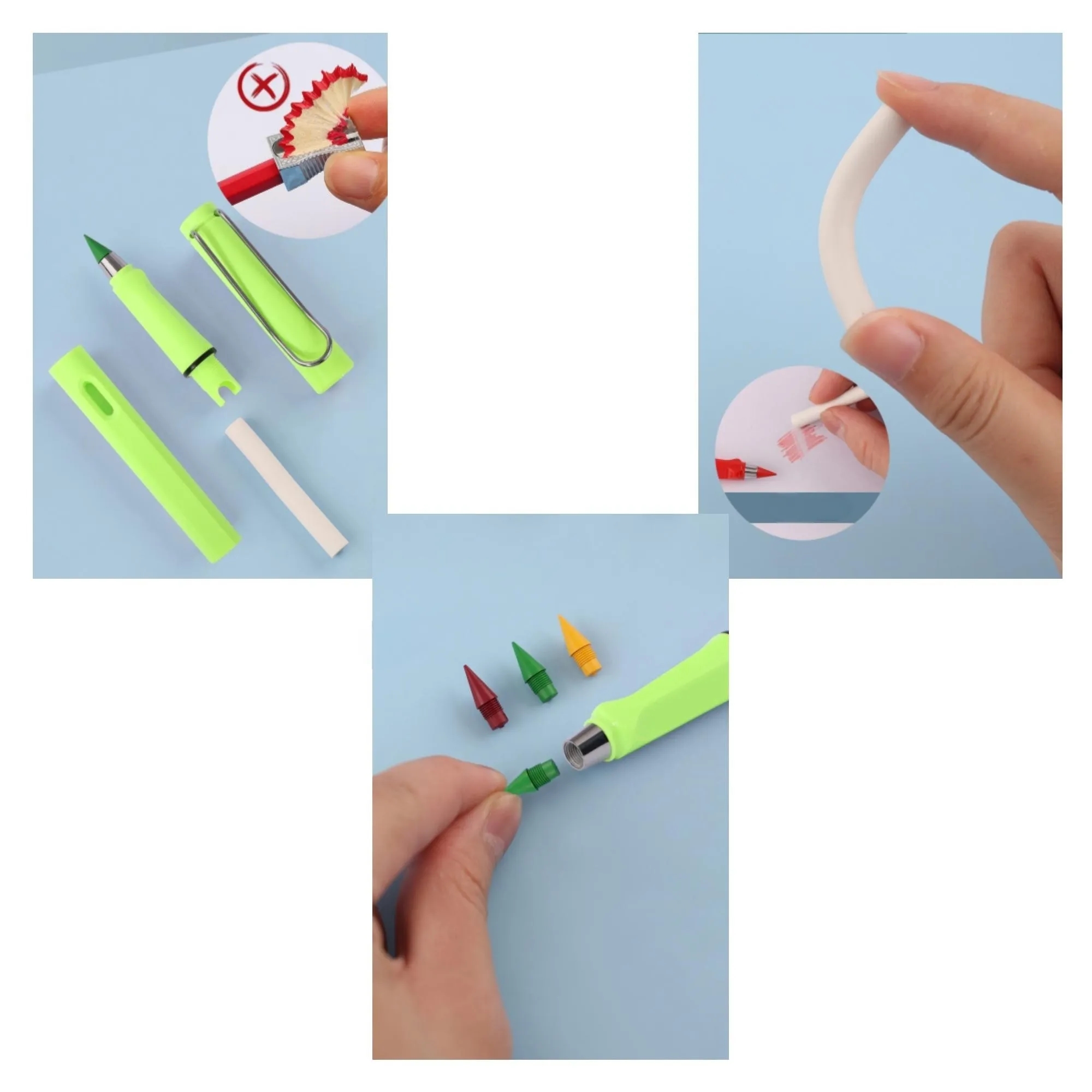 Inkless Colorful Erasable Pencil With Eraser 2