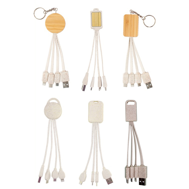 Eco Friendly Wheat Straw 4-in-1 Charging Cable With Type C, Lightning And Micro USB Connector 2