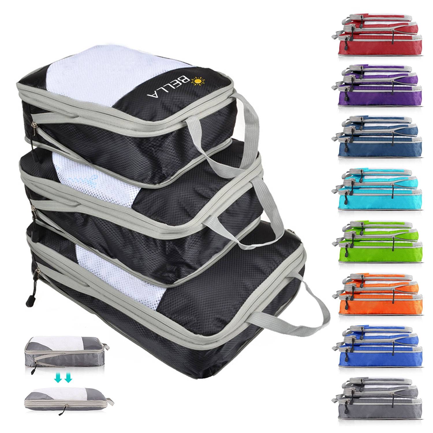 Set Of 3 Packing Cubes Foldable Storage Mesh Bag Organizer 13