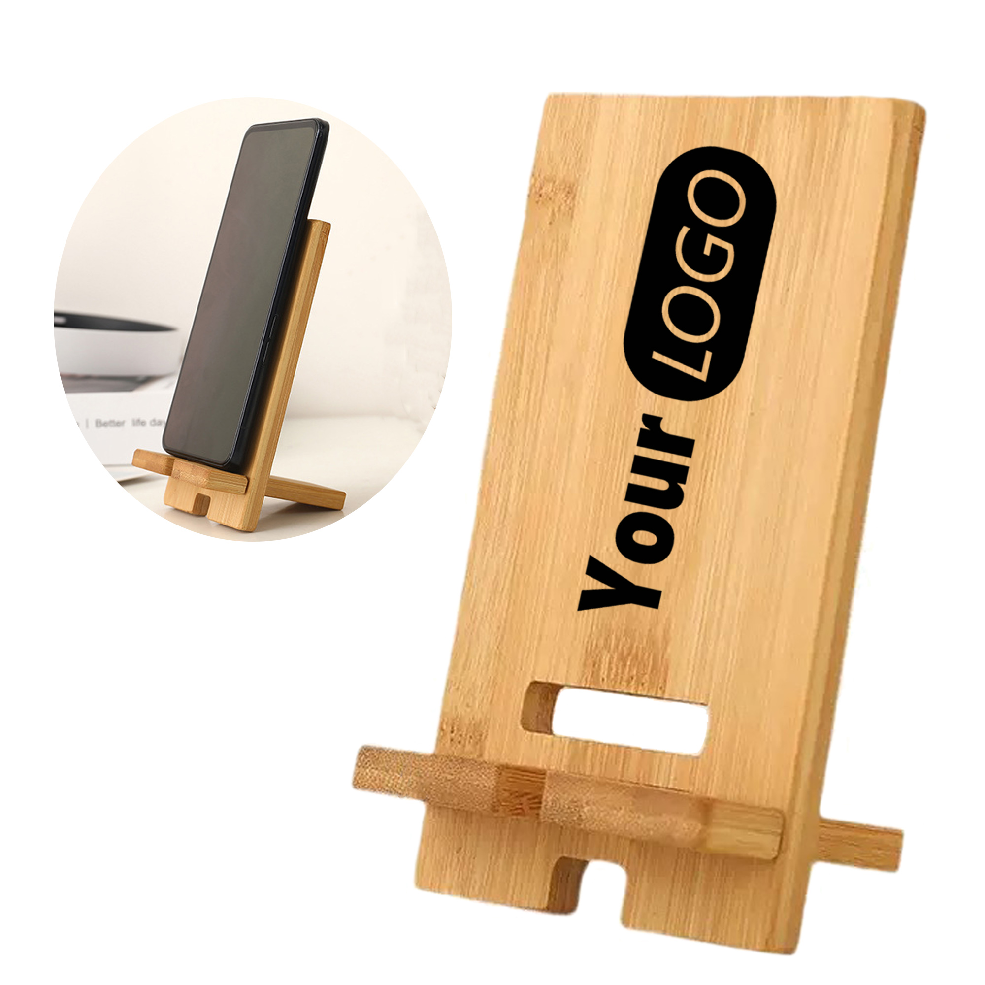 Customizable Simple Portable Wooden Phone Stand For Desk 2