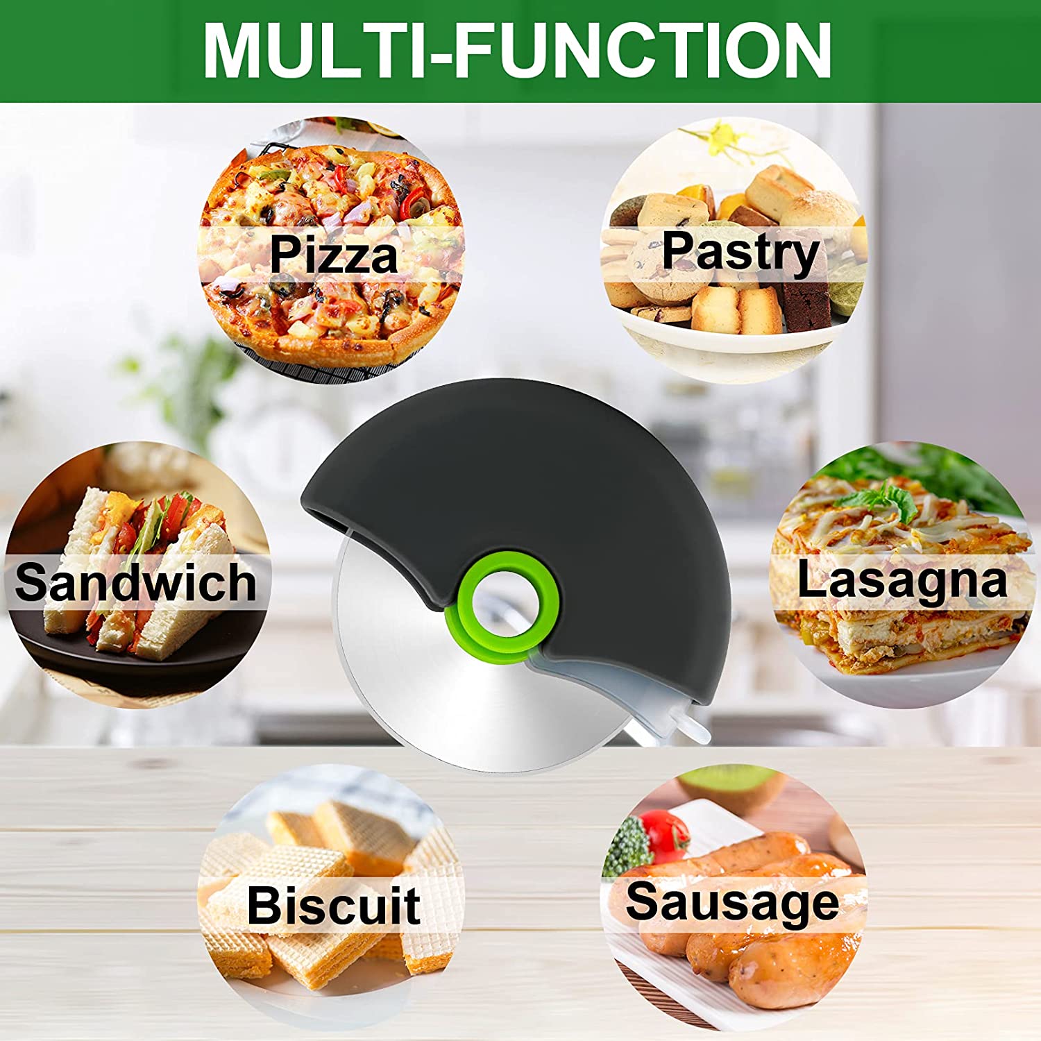 Pizza Cutter w/ Wheel Slicer and Plastic Protective Guard 12