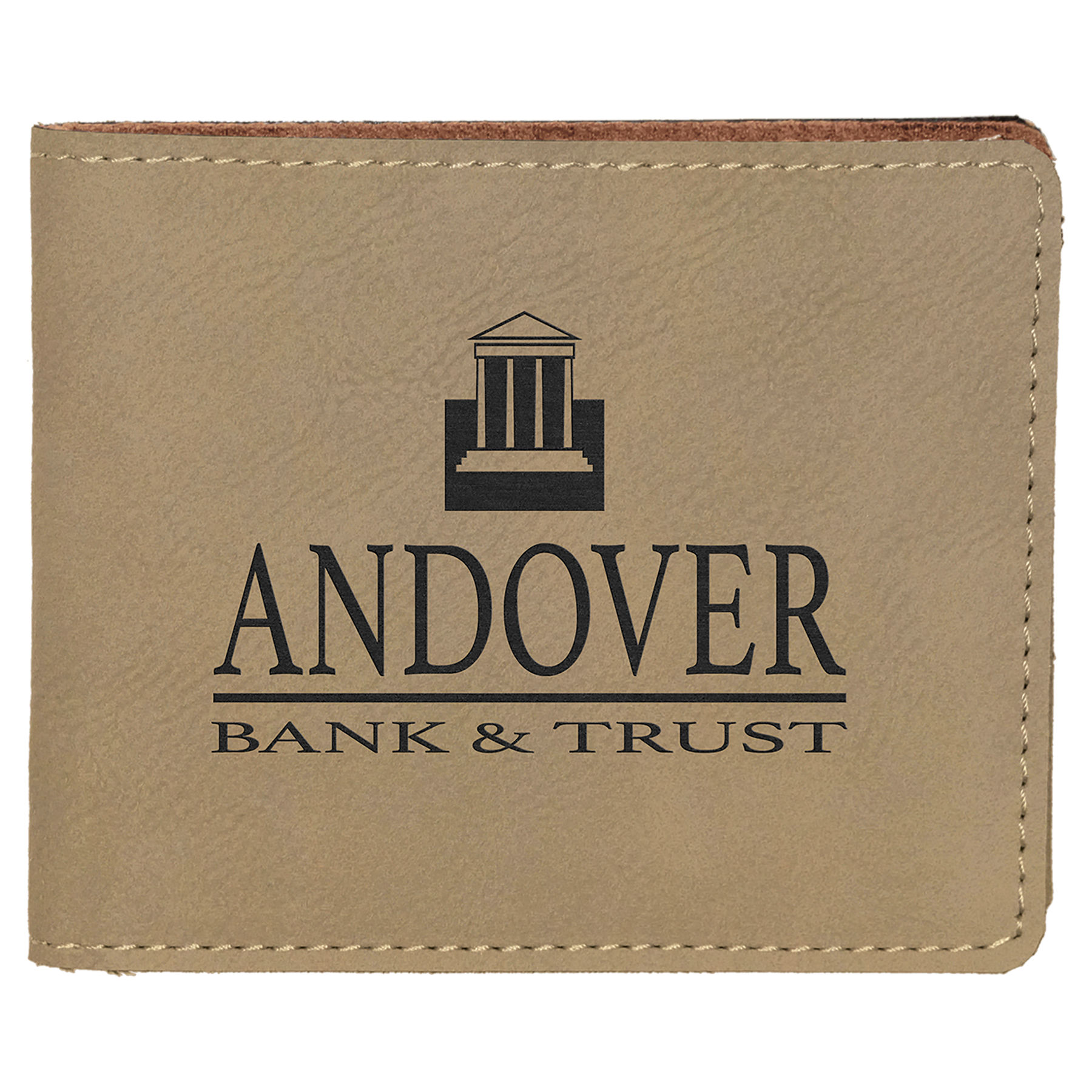 4 1/2" x 3 1/2" Light Brown Leatherette Bifold Wallet 2