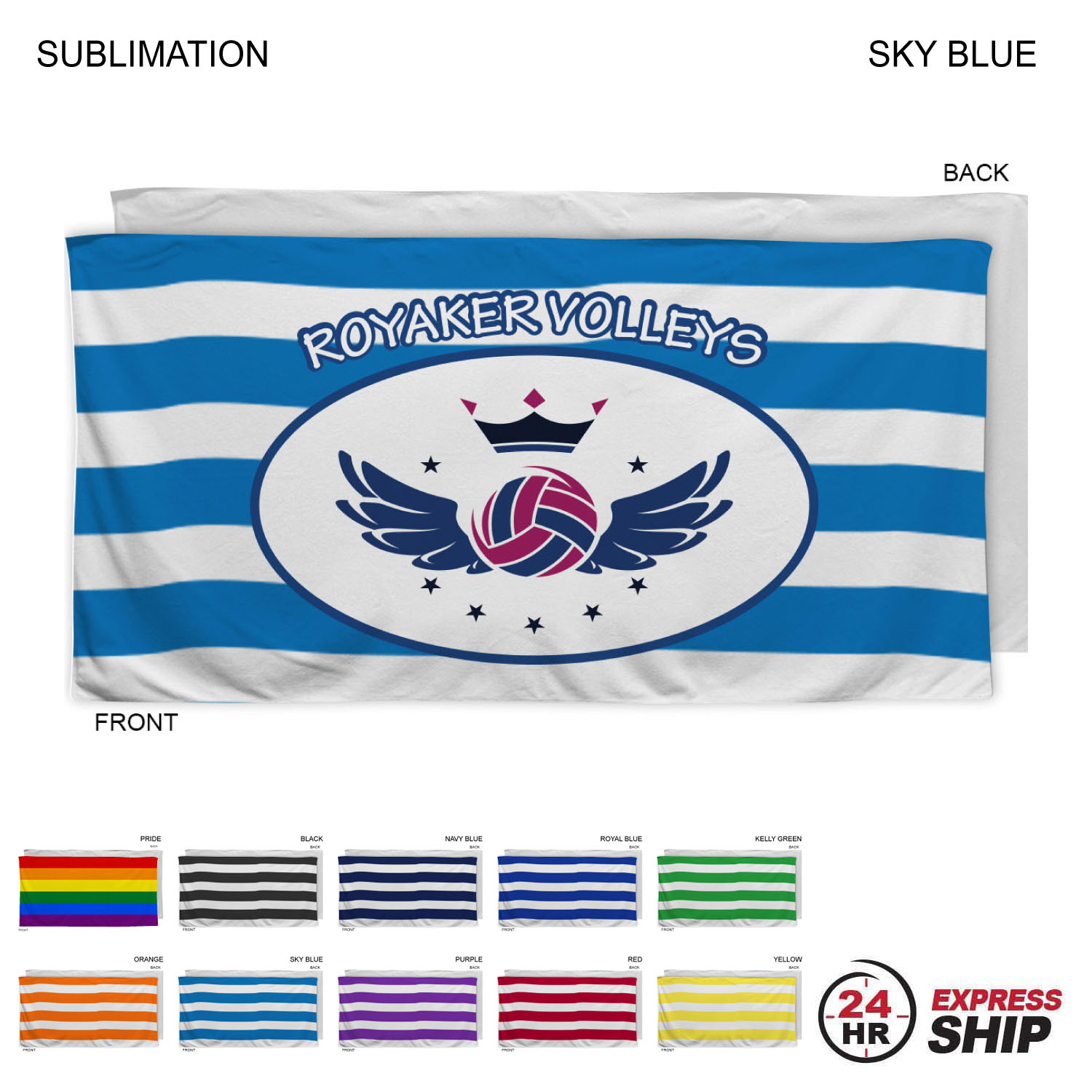 24 Hr Express Ship - Cabana Stripe Sublimated Plush and Soft Velour Terry Beach Towel, 30x60 11