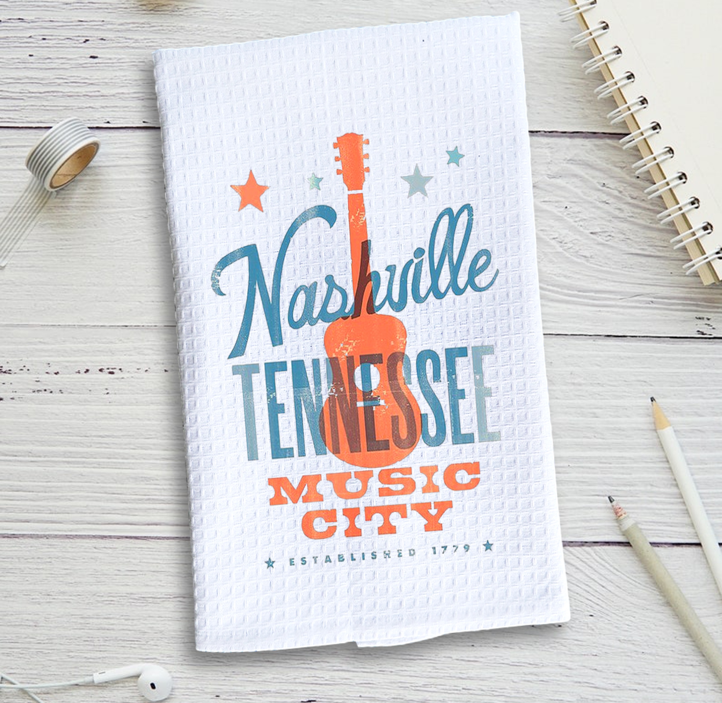 White Waffle Weave Kitchen Towel with Custom Print 4
