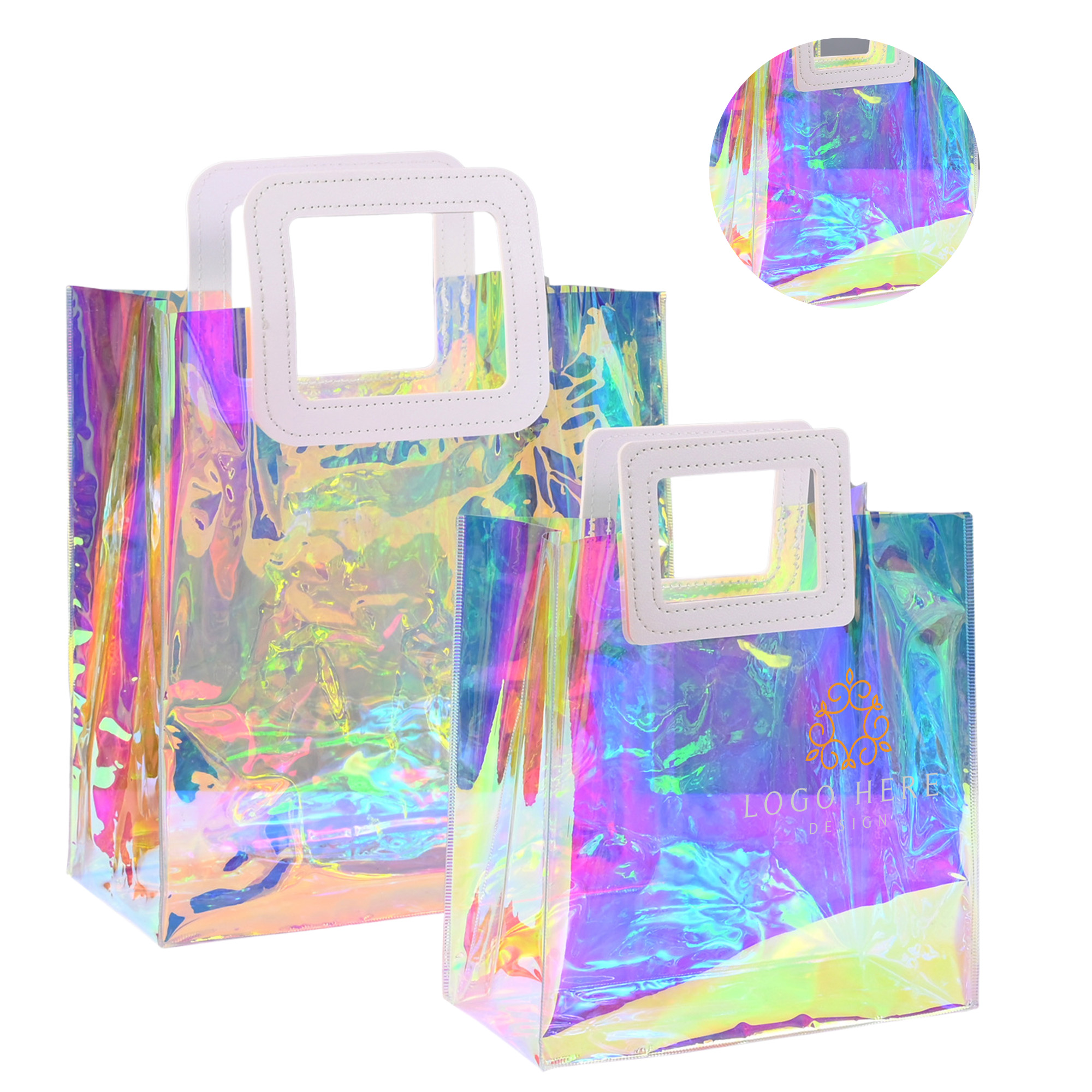 MOQ50 Transparent PVC Tote Bag Rainbow Holographic 1