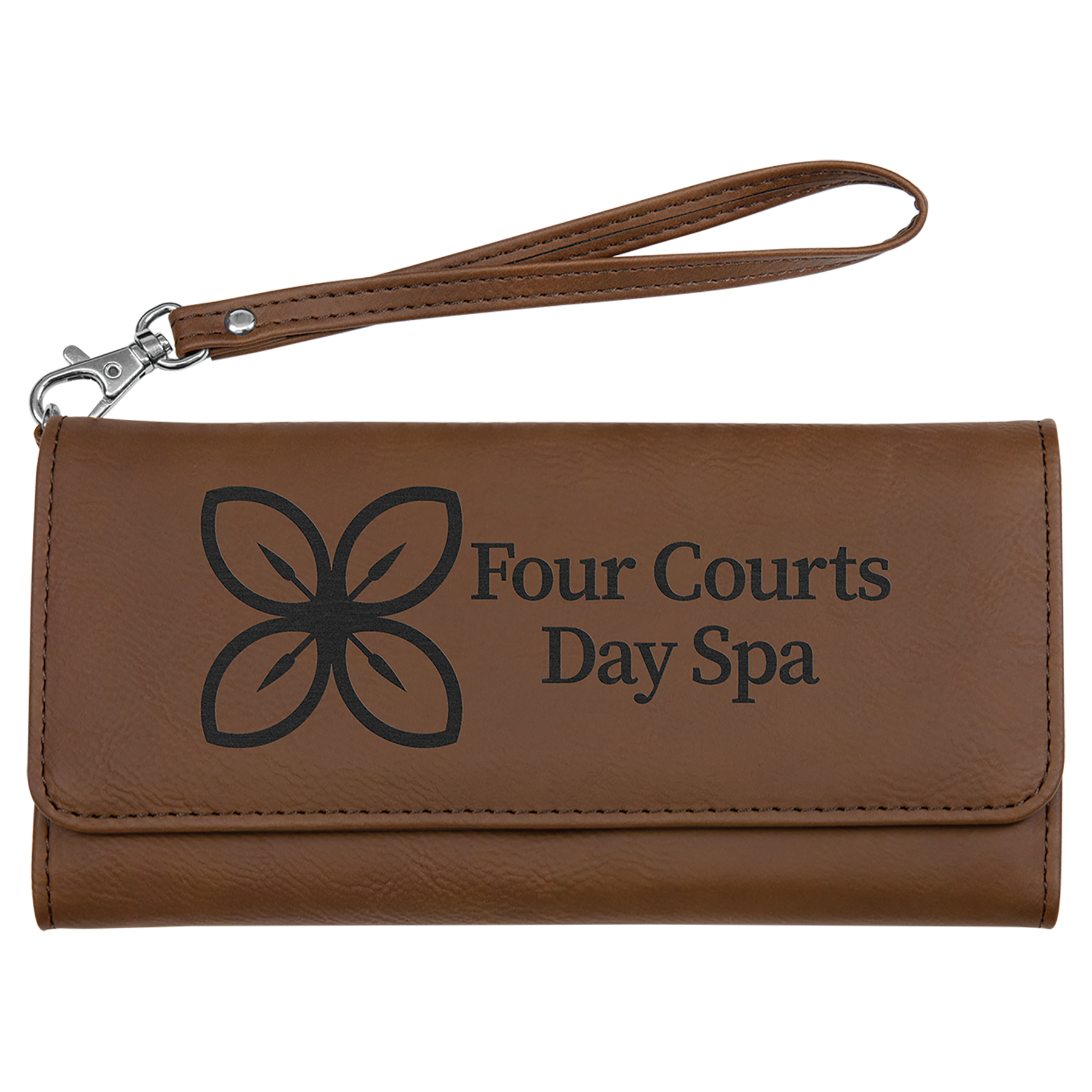 7 1/2" x 4" Dark Brown Leatherette Wallet with Strap 3
