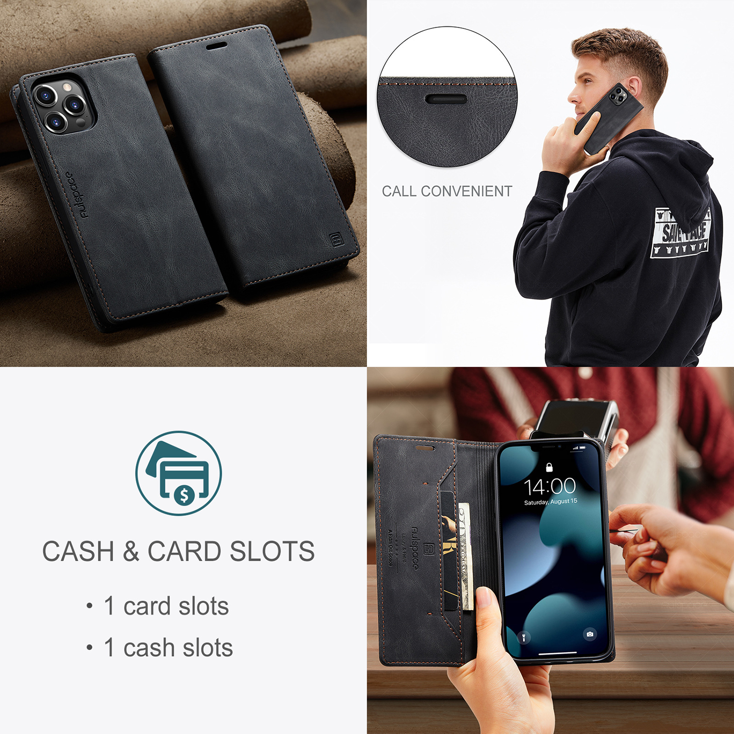 PU Leather Folio Magnetic Cover Phone Case Wallet 3
