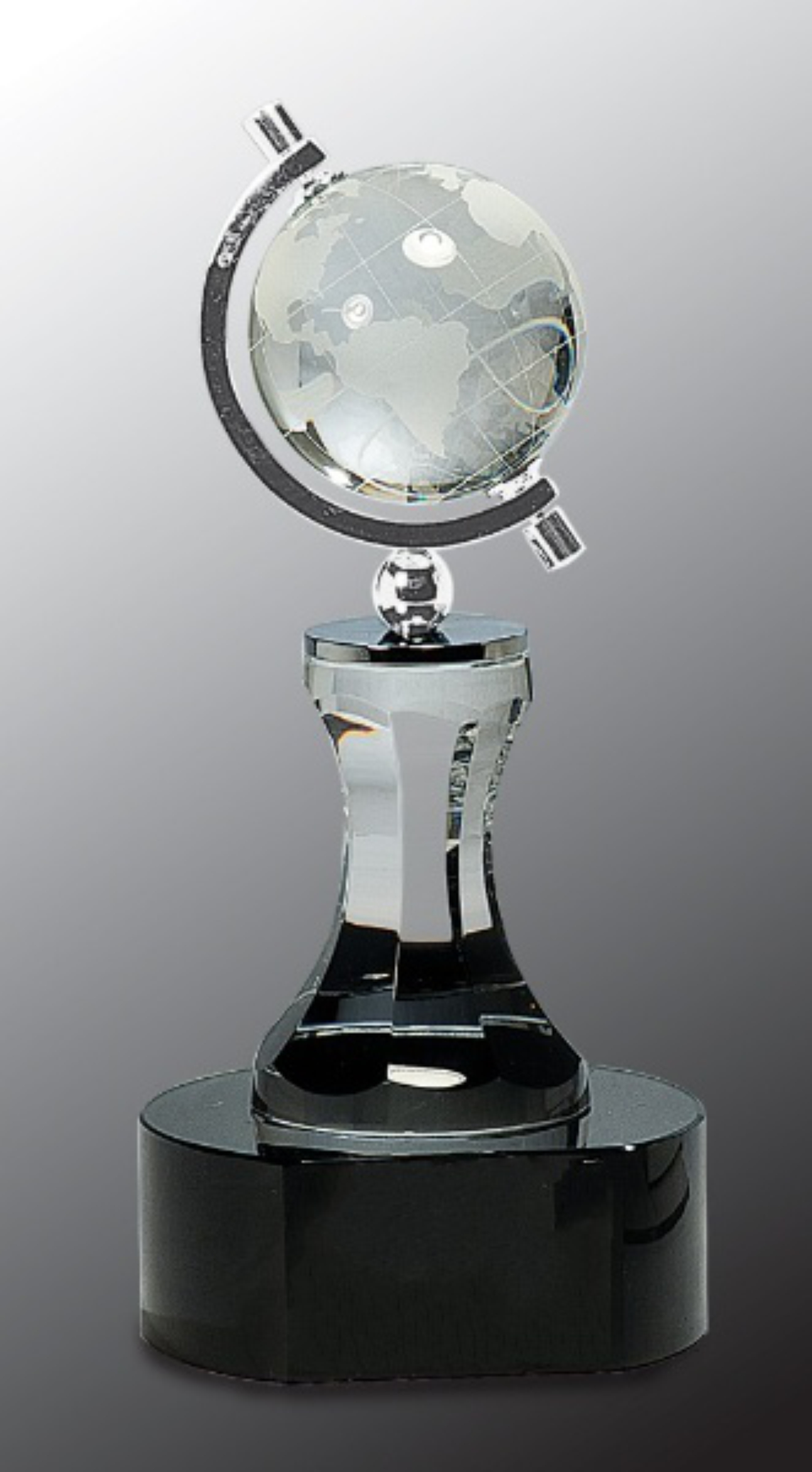 8 1/2" Crystal Spinning Globe with Clear Tower on Black Base Crystal Award 2