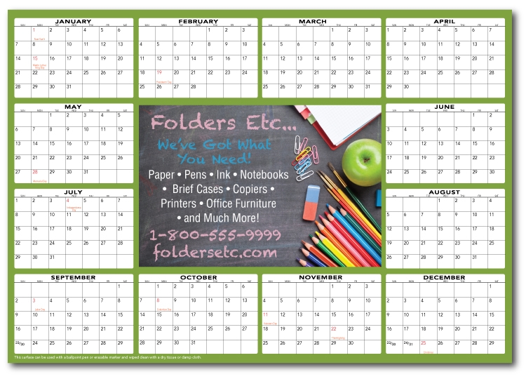 Full Color Premium Plastic Write-on/ Wipe-off Table Calendar 2