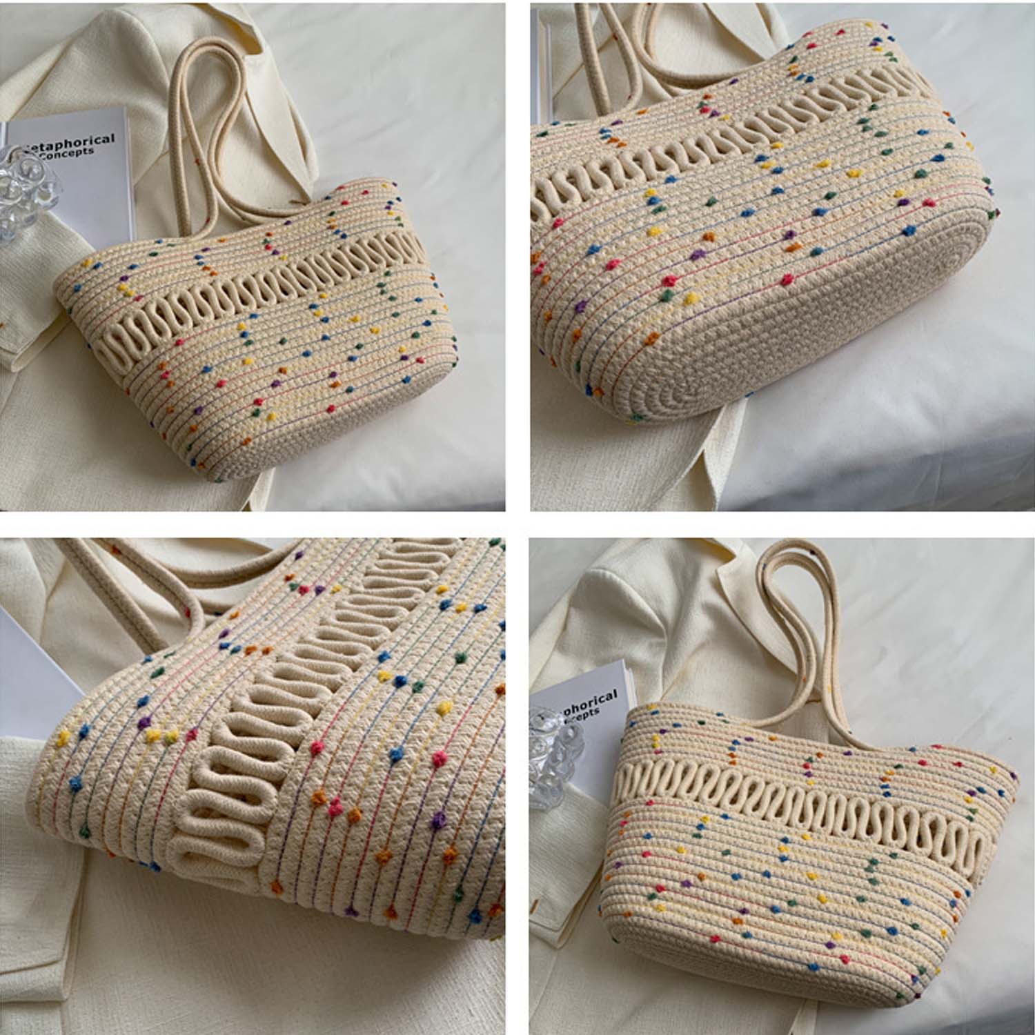 Large capacity French woven beach resort bag, custom tote bag with logo imprint 8