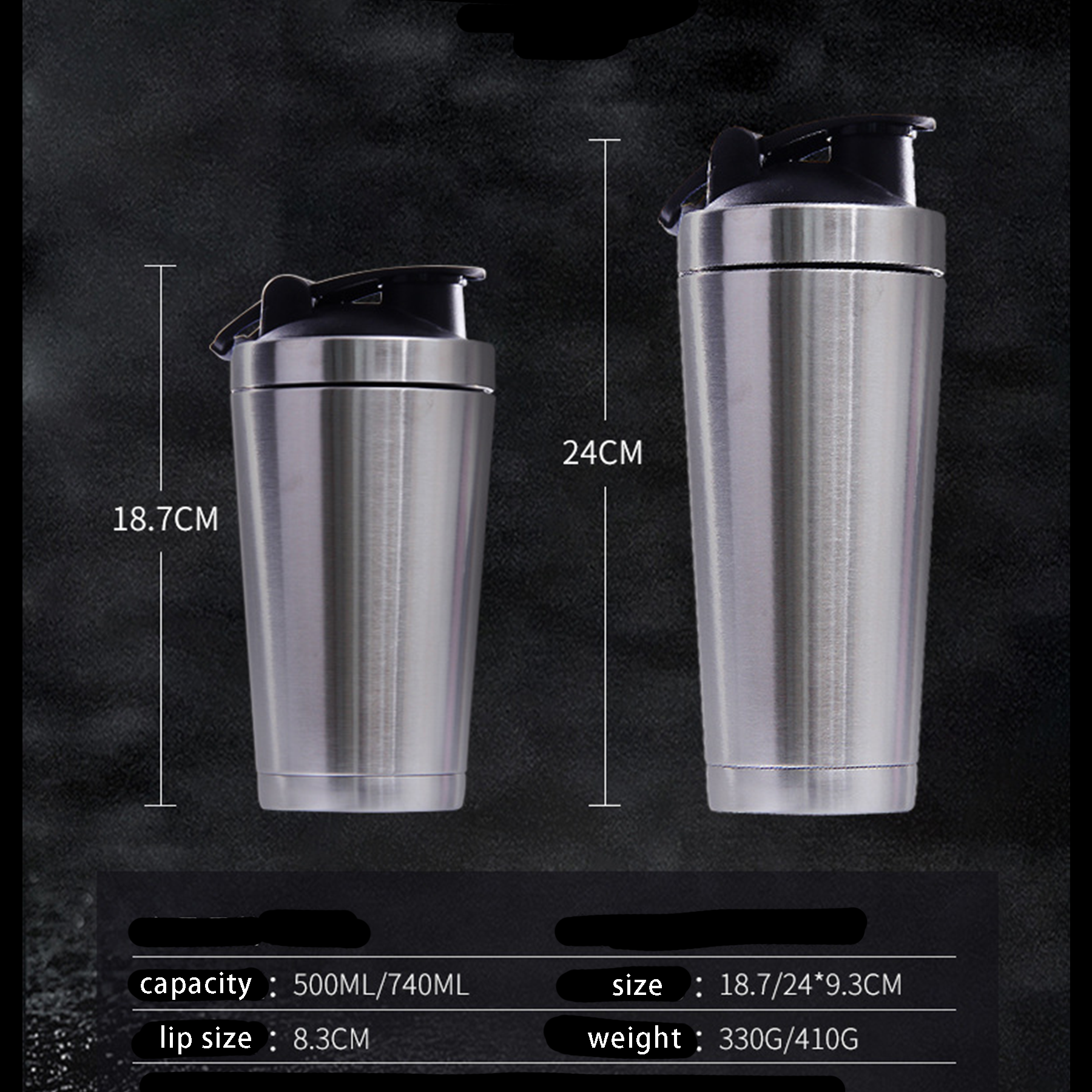 Stainless Steel Protein Shaker Bottle with Mixing Ball 3