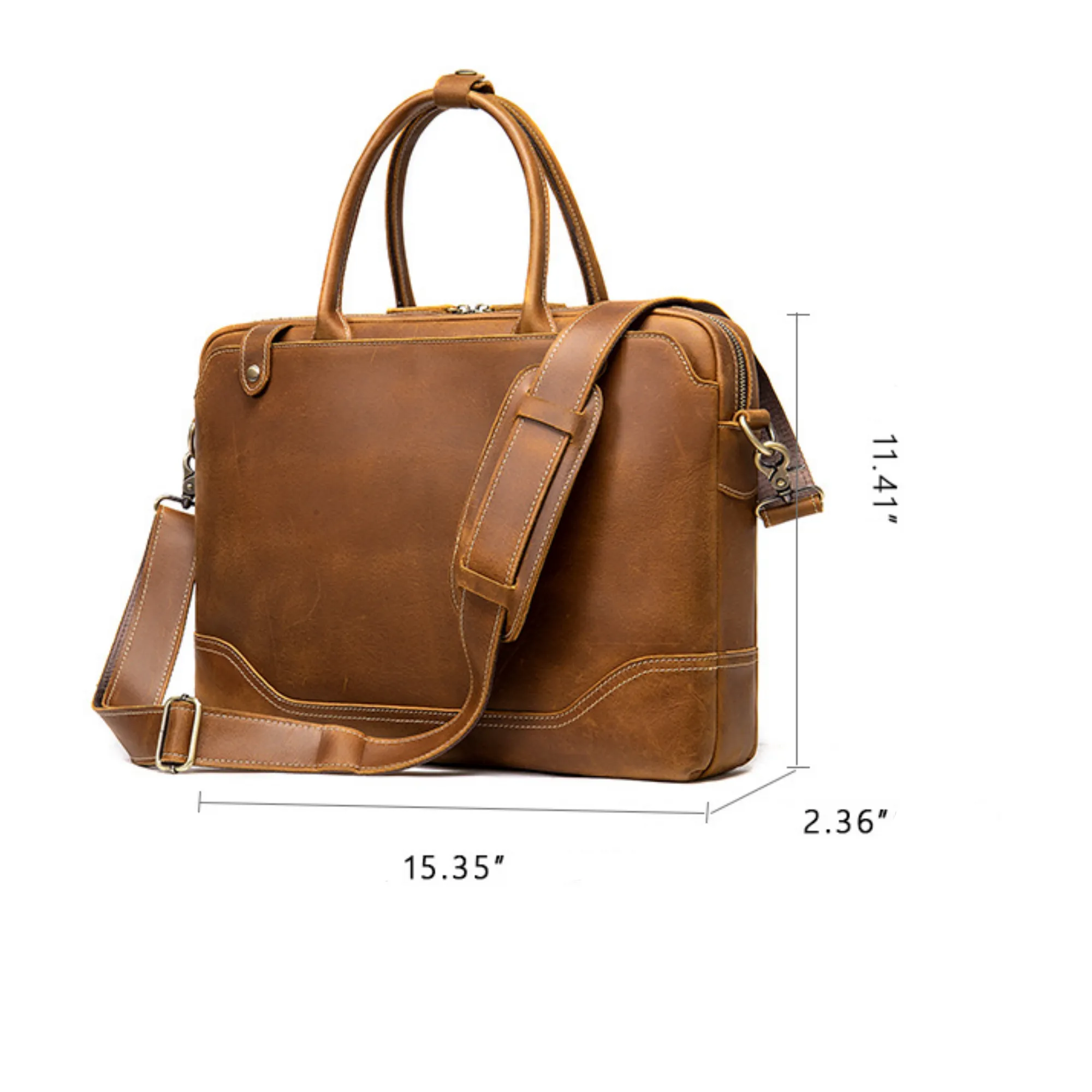 Genuine Leather Crazy Horse Retro Business Handbag 3
