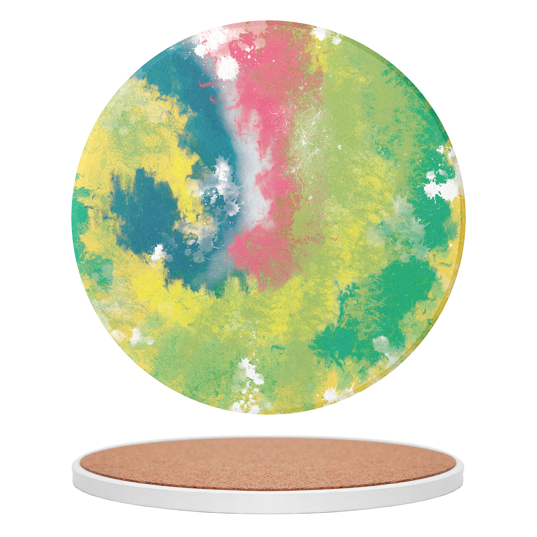 Custom 3.5'' Ceramics Heat-Insulating Coaster With Cork Base 15