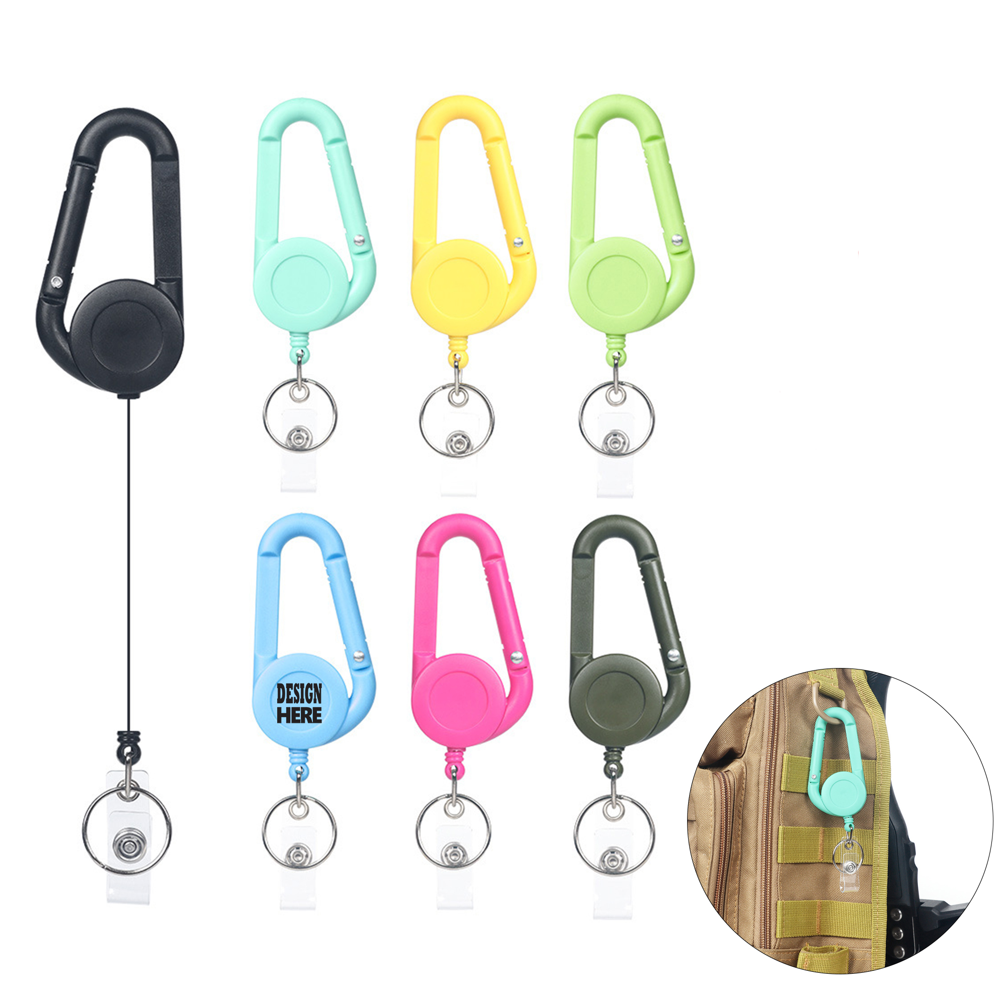 Retractable Badge Reel Carabiner Key Holder 2