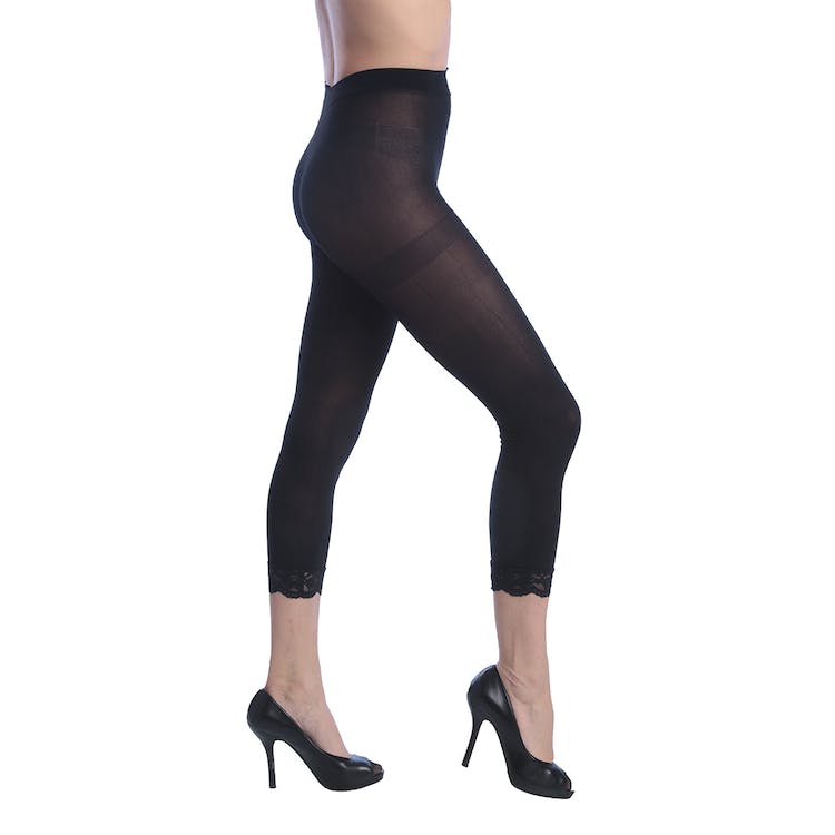 Women's Opaque Footless Capri Lace Tights - Black One Size Fits Most 2
