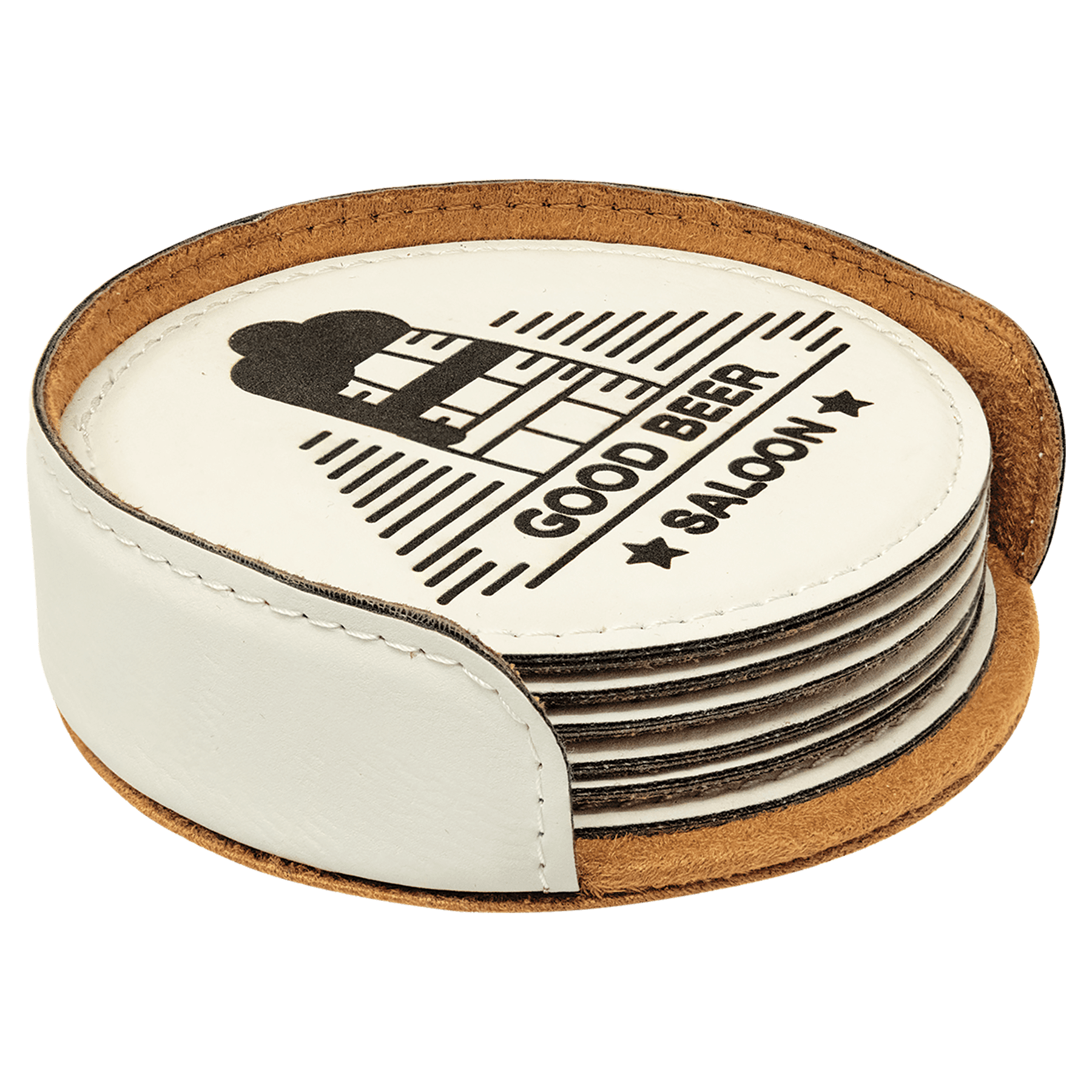 4" Laserable Leatherette Round 6-Coaster Set 9