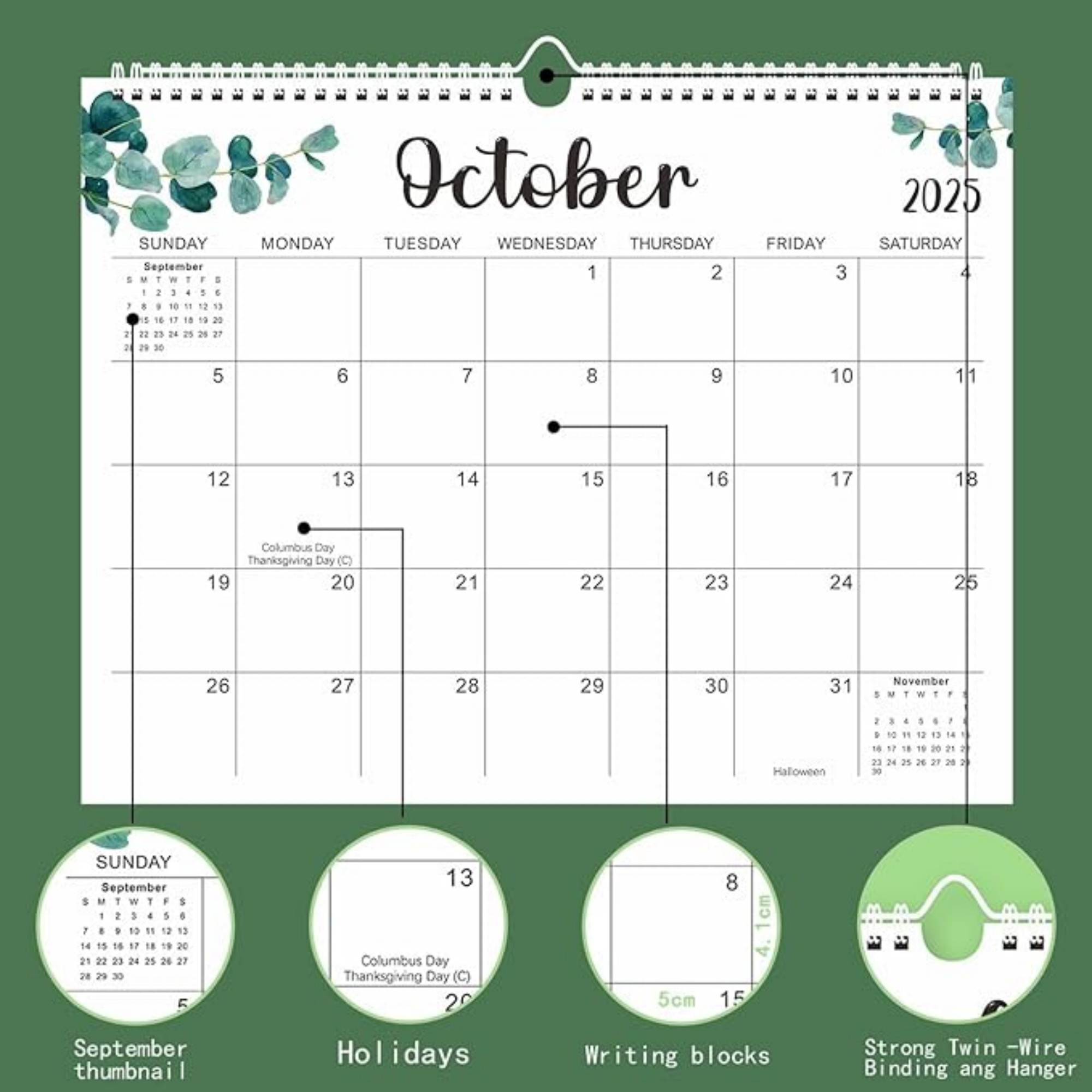 18 Months 14.8"*11.5" Leaves Wall Calendar From Jan 2025 To June 2026 1