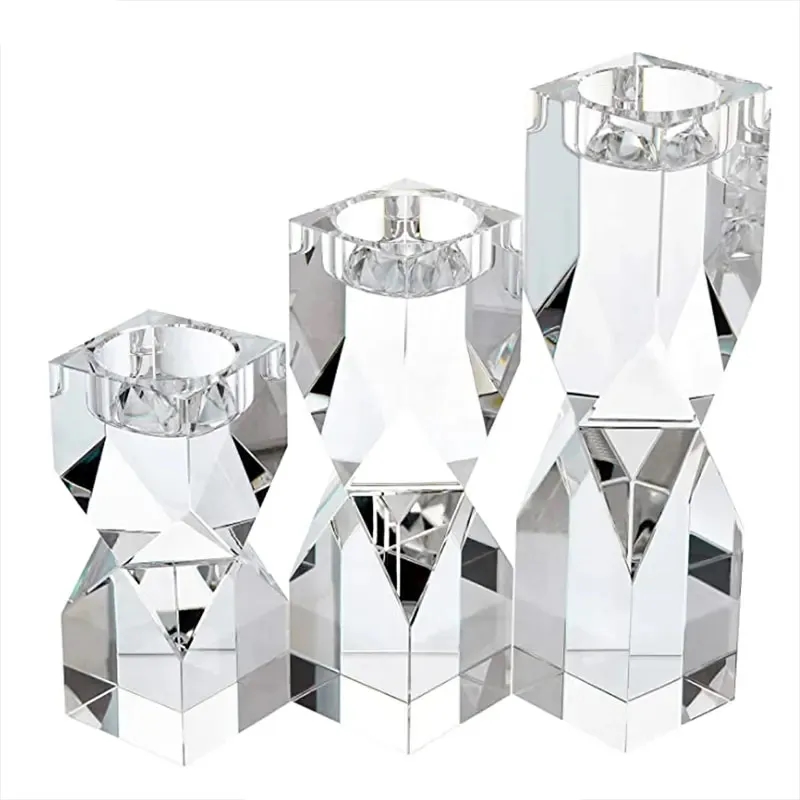 Square Diamond Cut Crystal Candle Holder 3