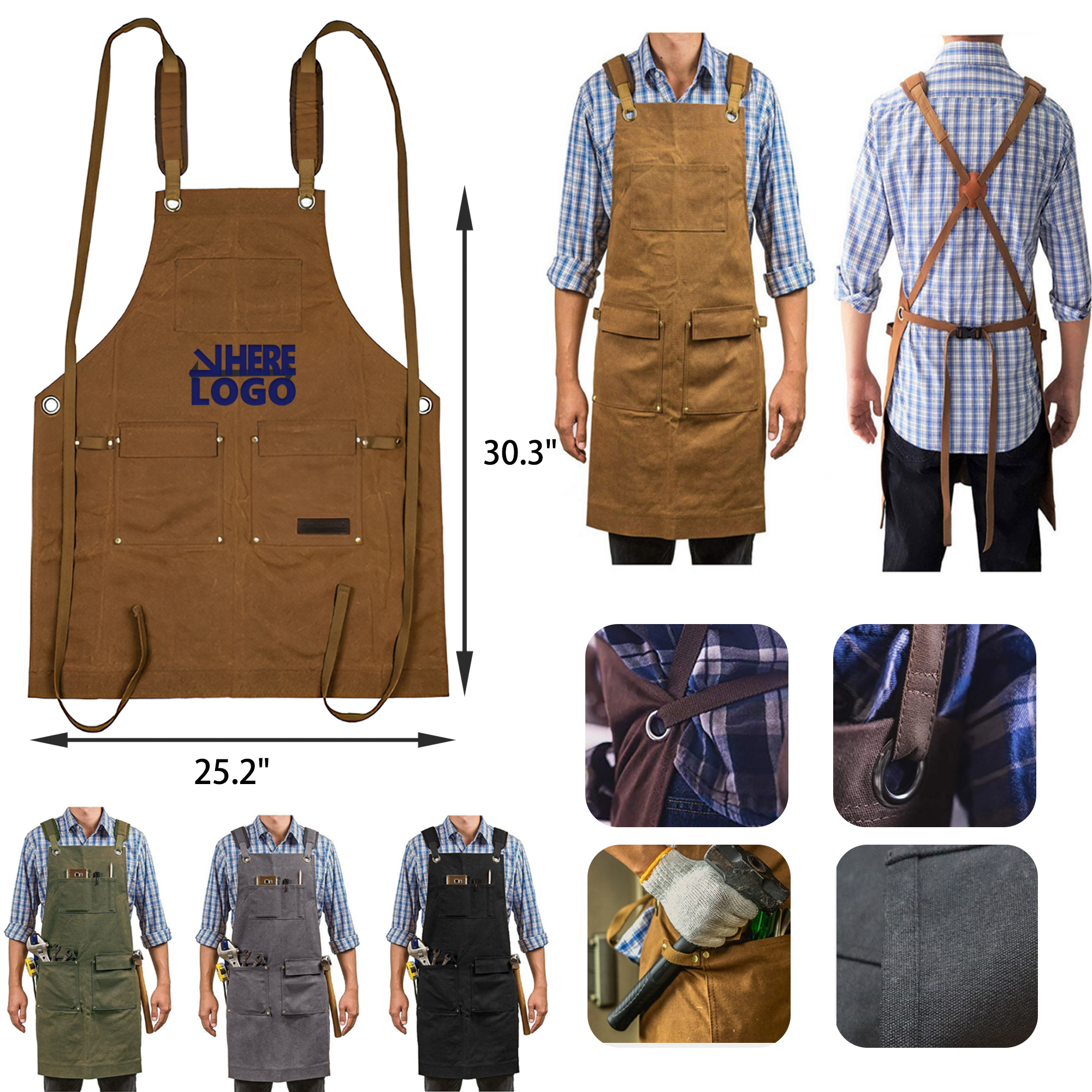 MOQ 20 PCS Durable Thick Canvas Multi Pocket Apron 6