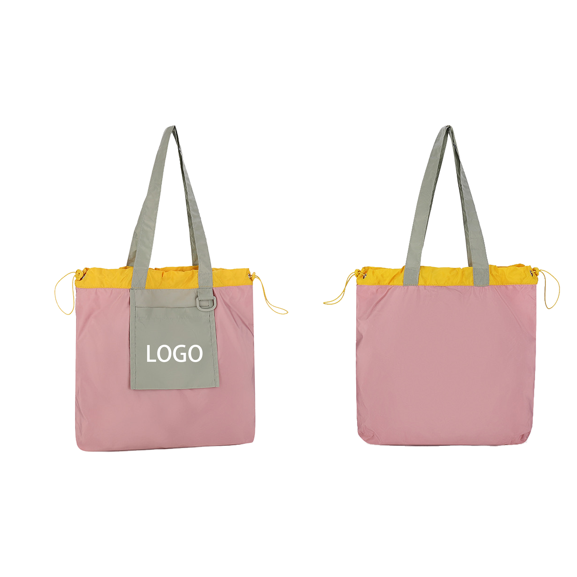 Drawstring Colorblock Foldable Shopping Tote 2