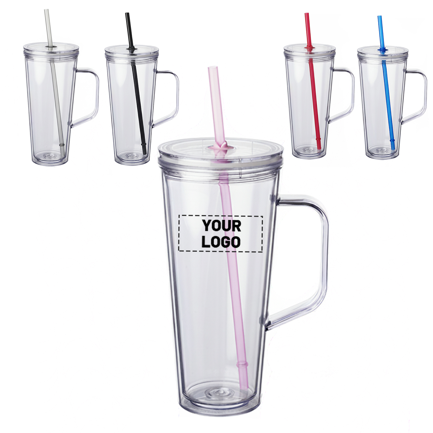 Double Wall Plastic Tumbler with Straw, 24 oz. 4