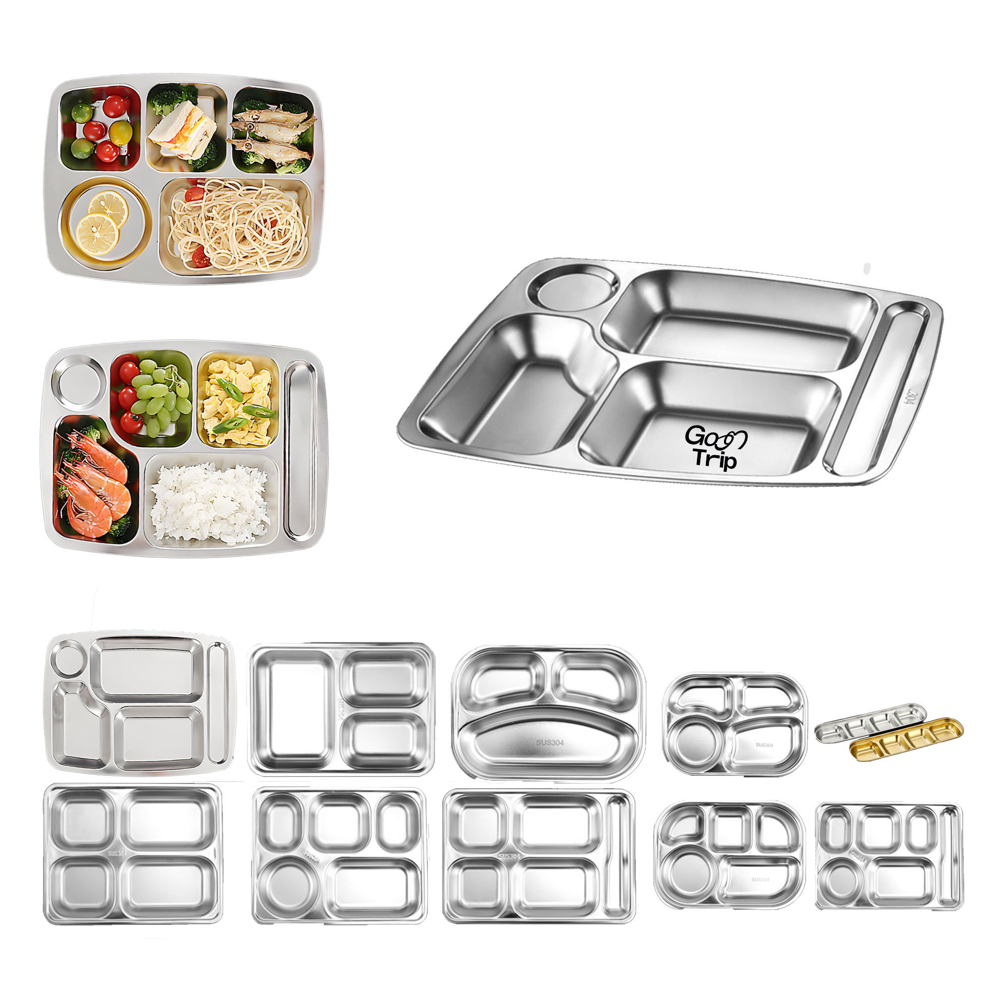 304 Five Grid Stainless Steel Food Plate 3
