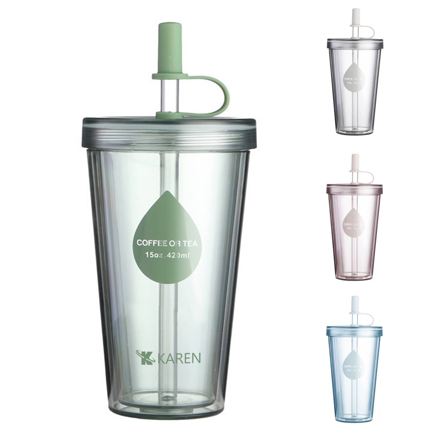 14.2oz Double Wall Insulated Tumbler Coffee Cup With Straw