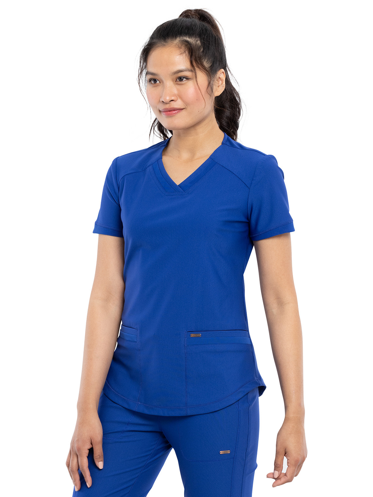 Cherokee - Form - Women's 2-Pocket Curved Hemline V-Neck Top 30