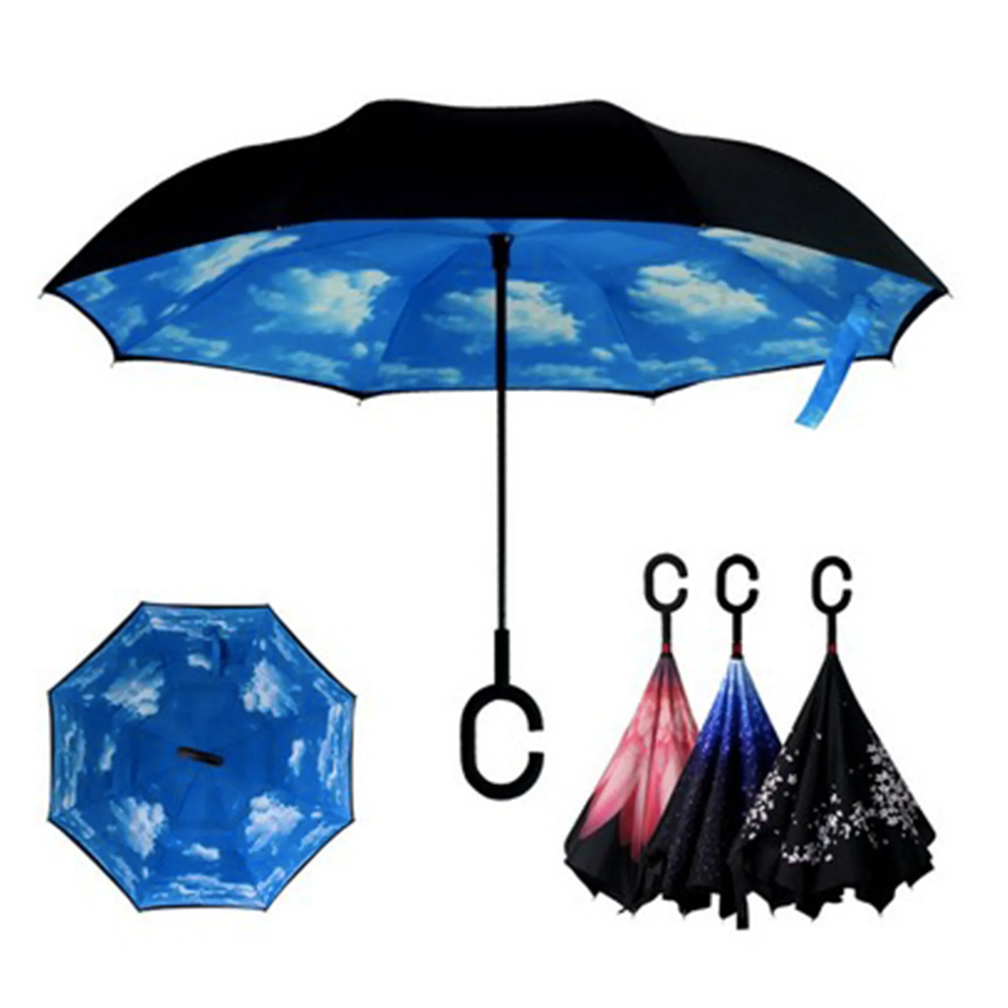 Reverse Upside Down Umbrella With C-Shaped Handle 1