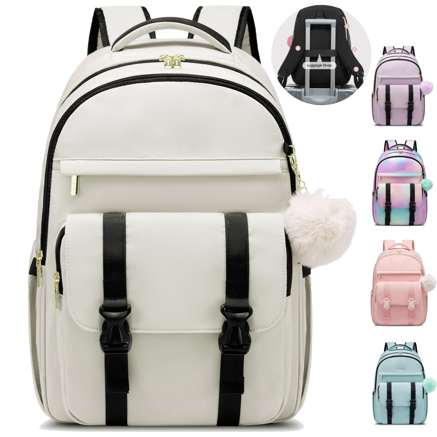 Women Nylon Waterproof Business Backpack w/ Pendant 12