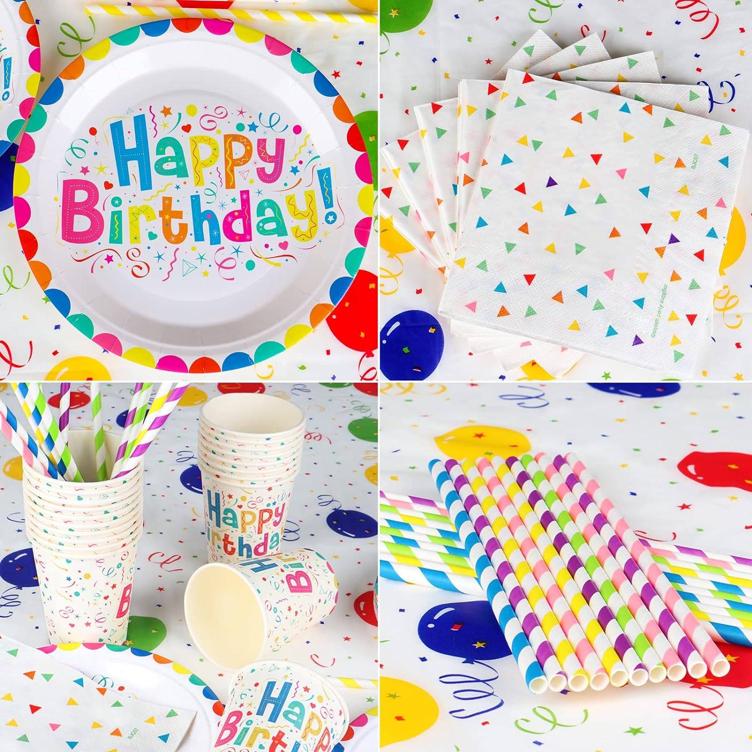 51PCS Happy Birthday Party Paper Plates and Cups Set 4