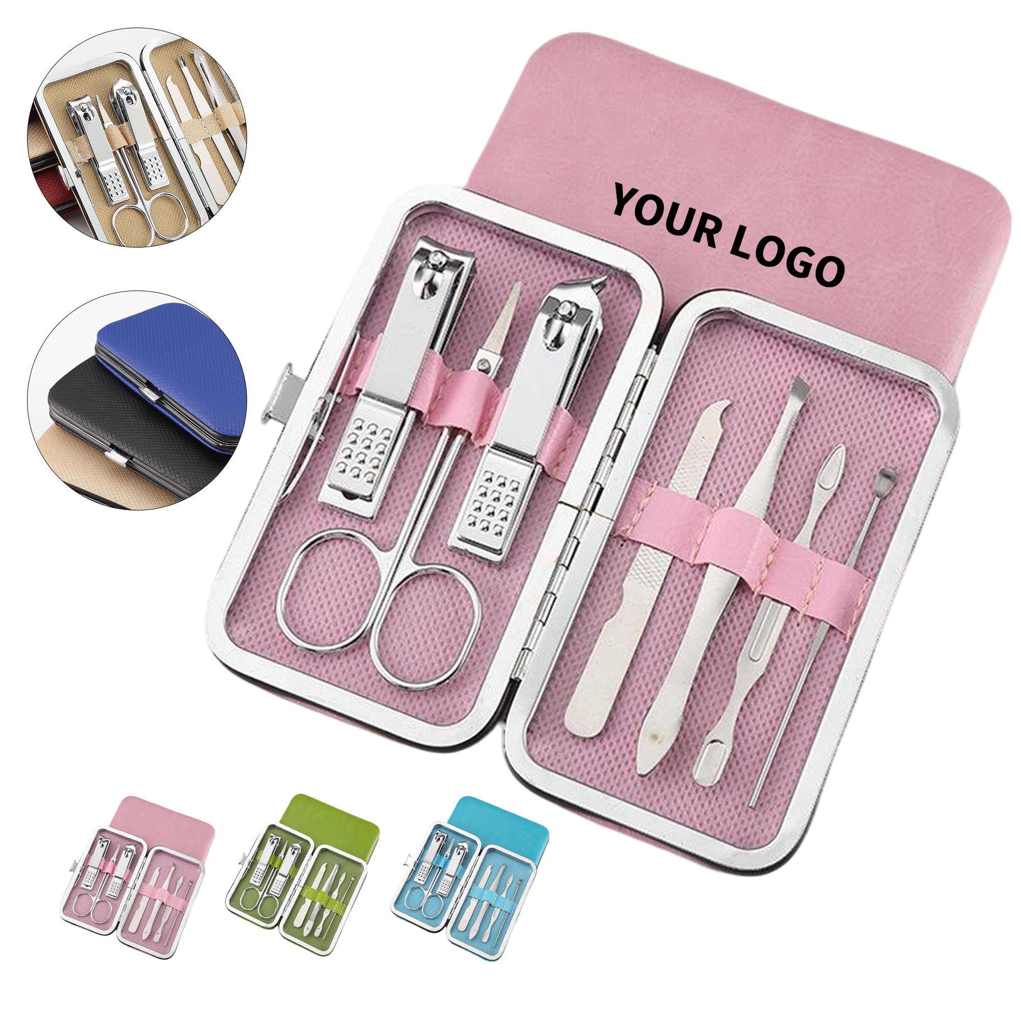 Stainless Steel Seven Piece Manicure Kit With Leather Case 2