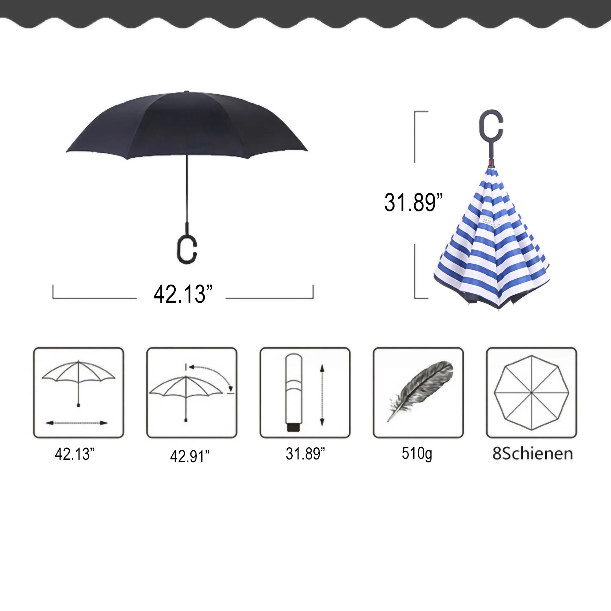Double Layer C Handle Inverted Reverse Folding Umbrella 13