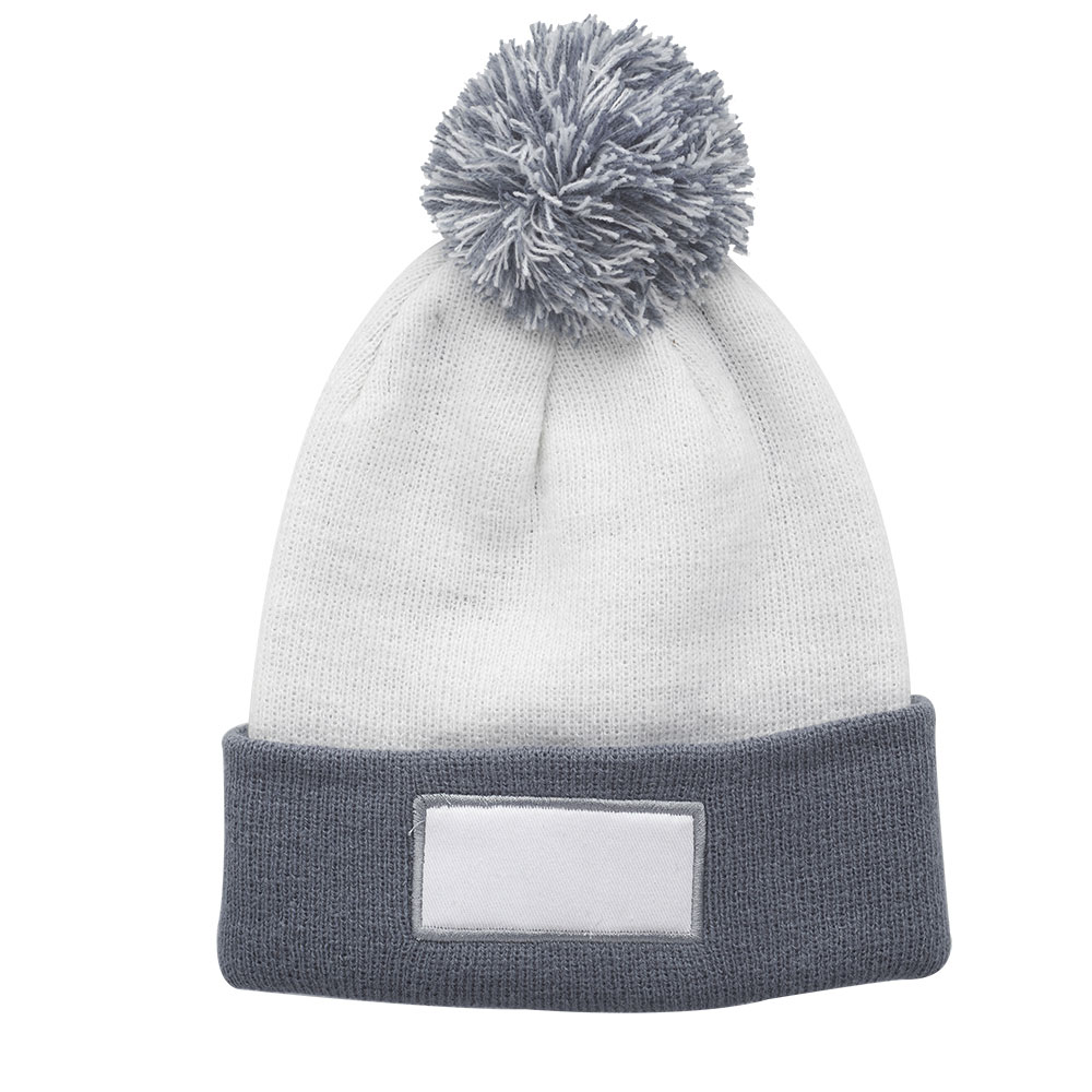 Two-Tone Patch Pompom Beanie Ski Cap 3