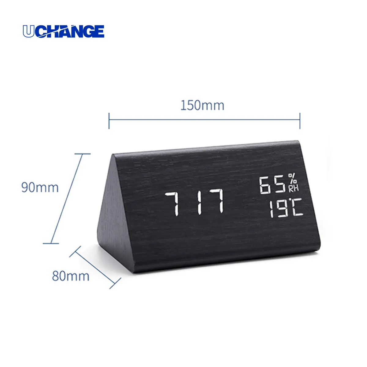 Wood Grain LED Alarm Clock With Temperature & Humidity 2