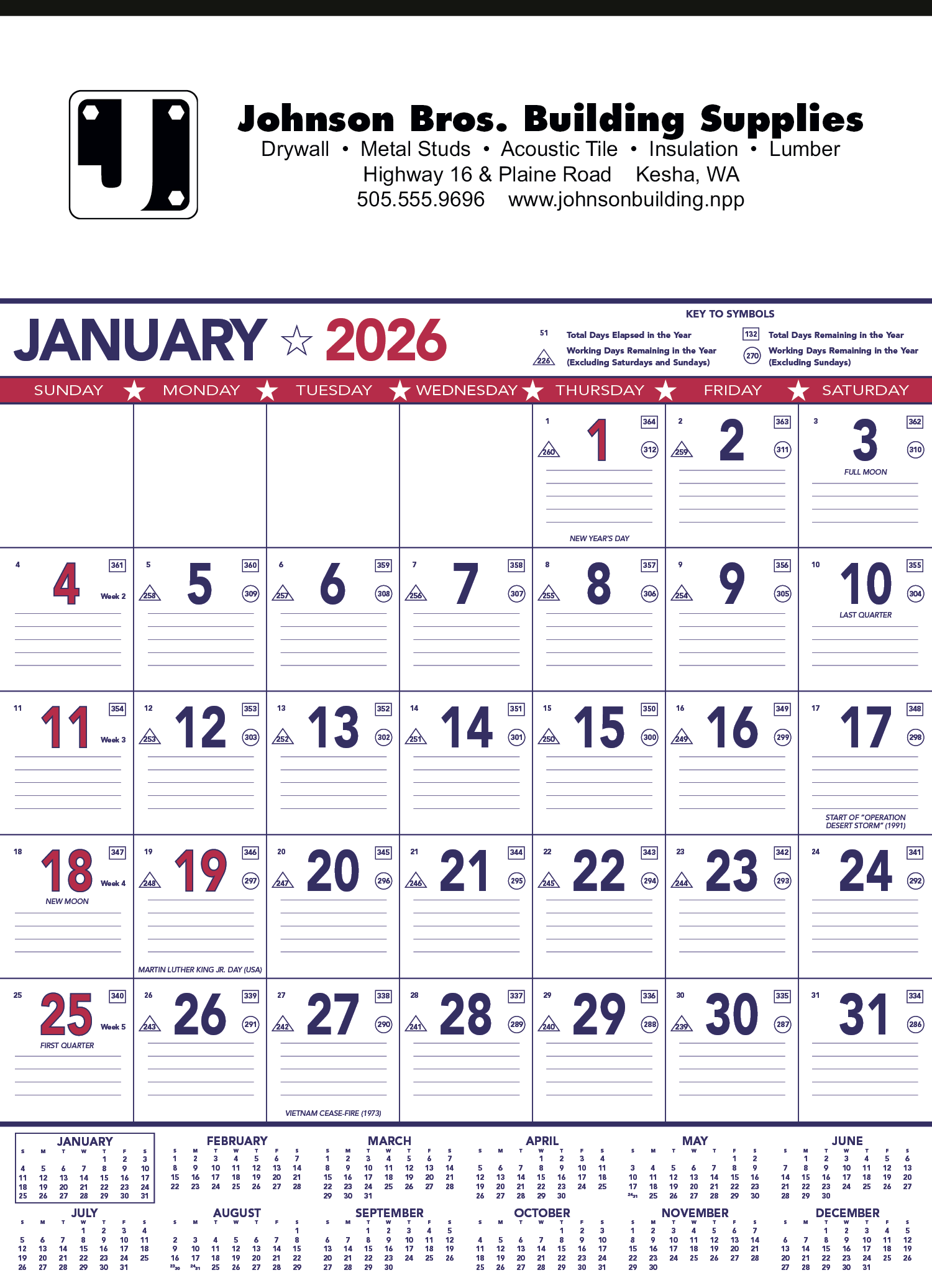 Triumph® Calendars Patriotic Contractor Memo Calendar 9